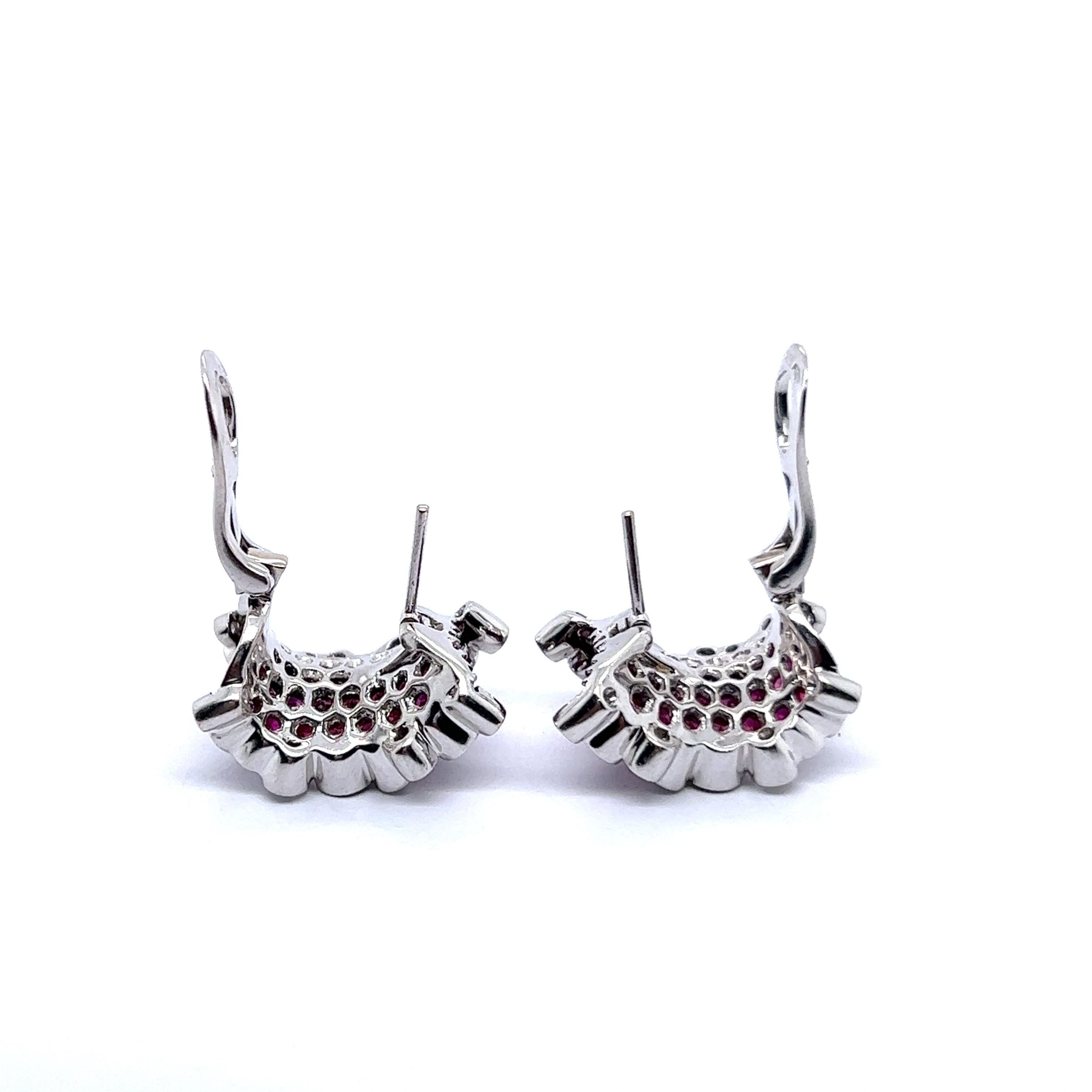 Сlip-on Earrings with Rubies & Diamonds in 18 Karat White Gold For Sale 7
