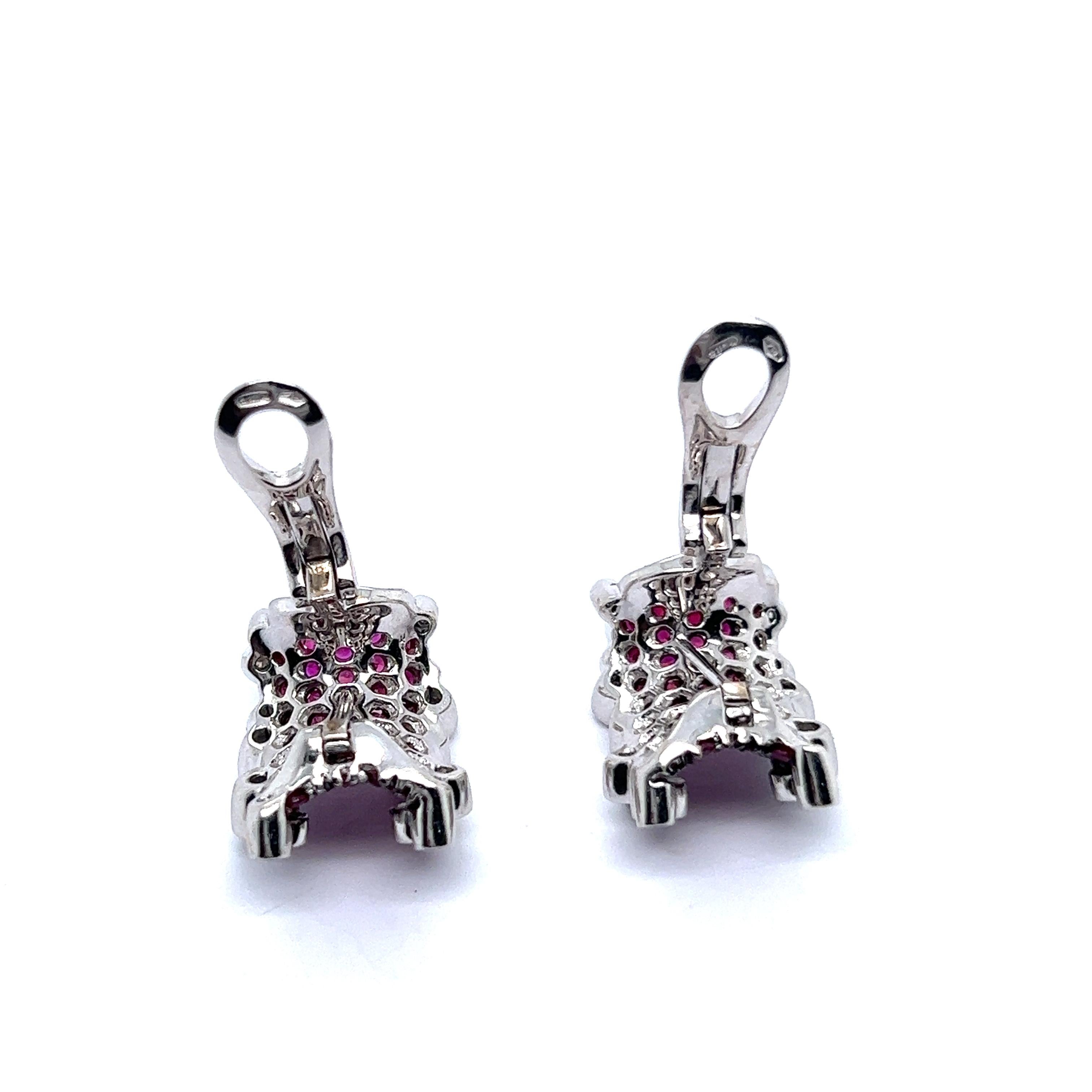 Brilliant Cut Сlip-on Earrings with Rubies & Diamonds in 18 Karat White Gold For Sale