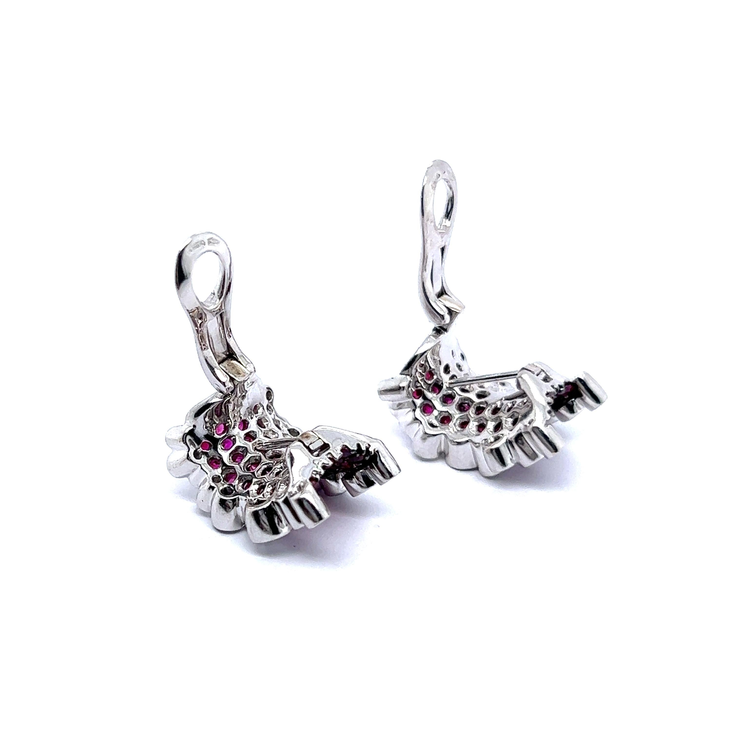 Сlip-on Earrings with Rubies & Diamonds in 18 Karat White Gold In Excellent Condition For Sale In Lucerne, CH