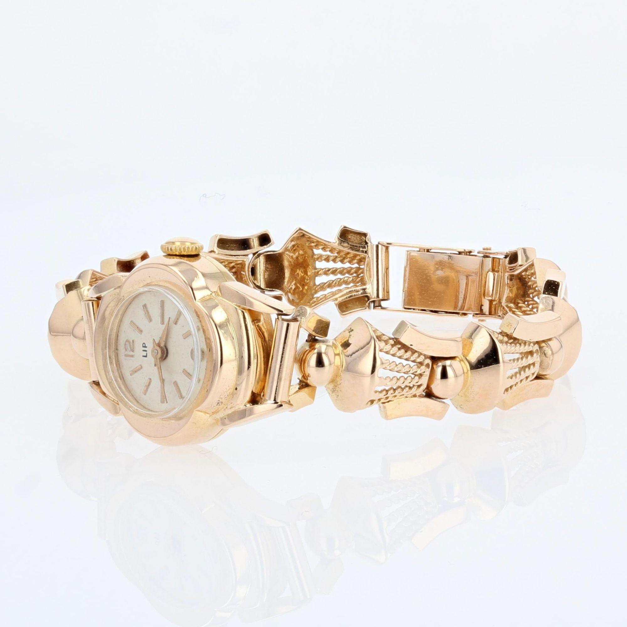 Rétro Montre rétro Lip en or jaune 18 carats pour femmes