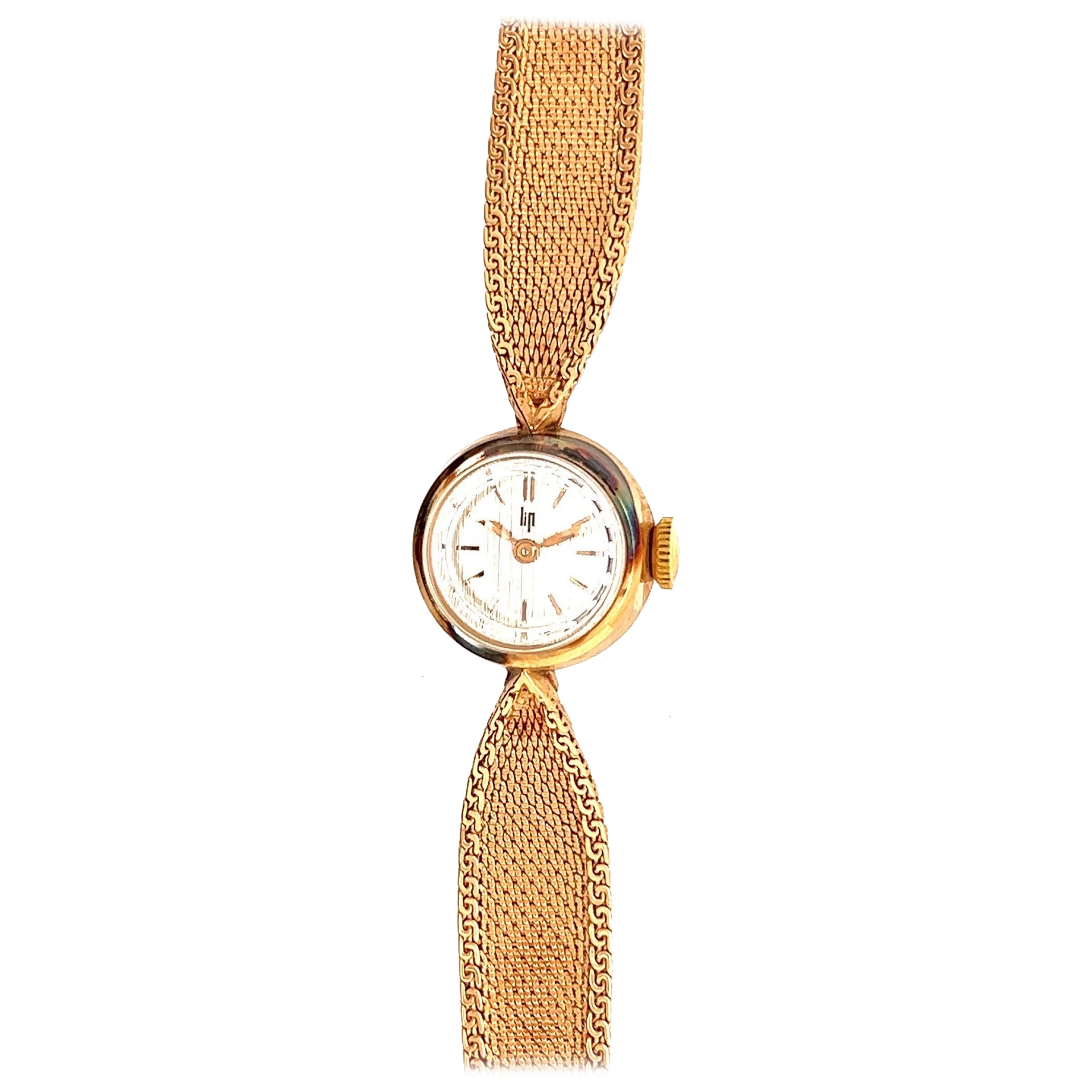 LIP Montre femme vintage N.O.S cadran blanc or jaune 18 carats