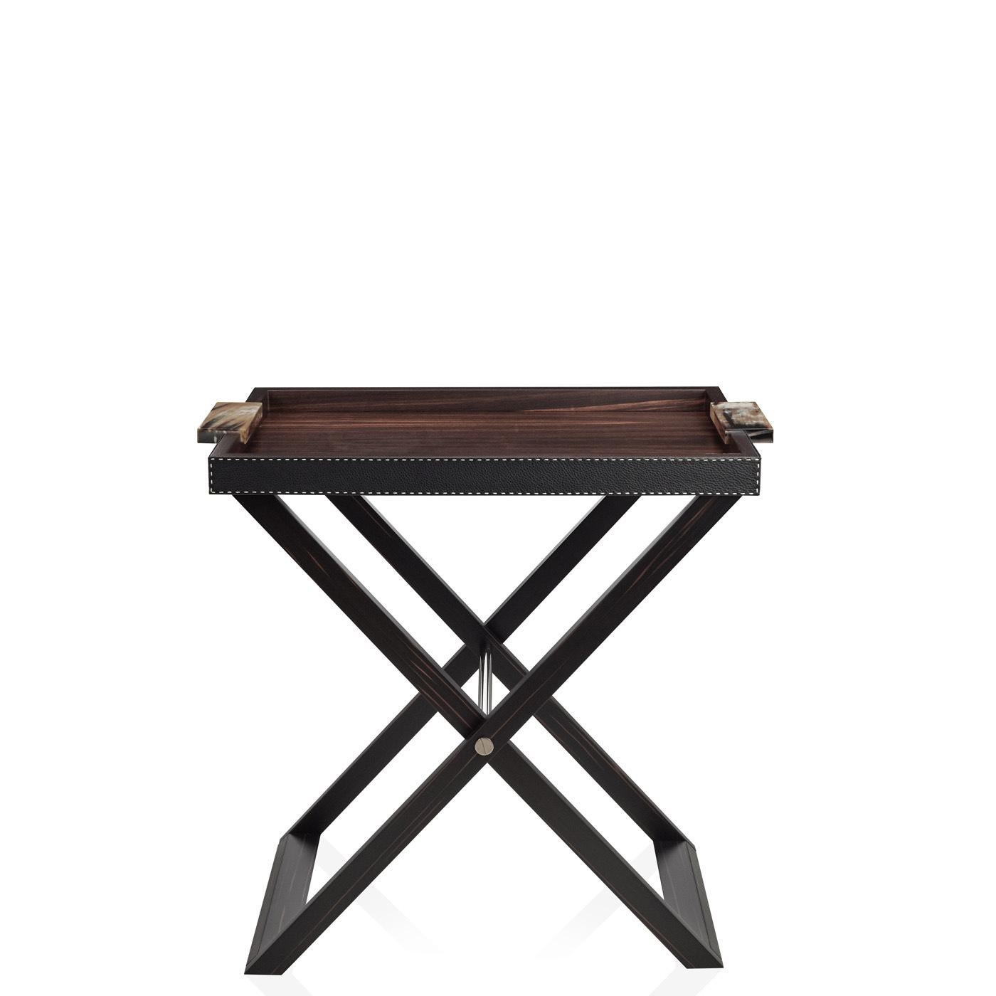 Contemporary Lipari Butlers Serving Table in Wood, Leather and Corno Italiano, Mod. 4435 For Sale