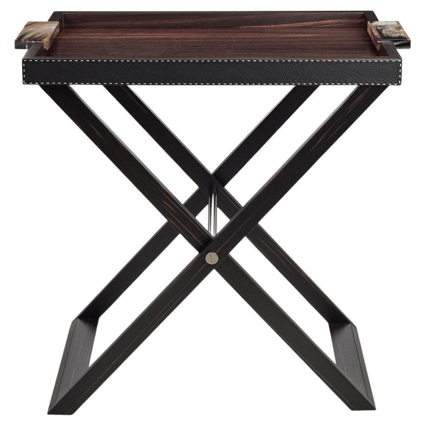 Table de service Lipari en bois, cuir et corno Italiano, Mod. 4435