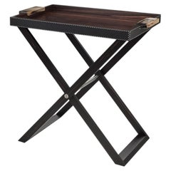 Lipari Butlers Serving Table with Tray in Ebony Veneer & Leather by Arcahorn