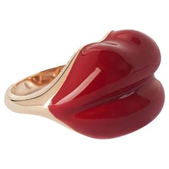 Lips 18 Karat Rose Gold and Red Enamel Ring