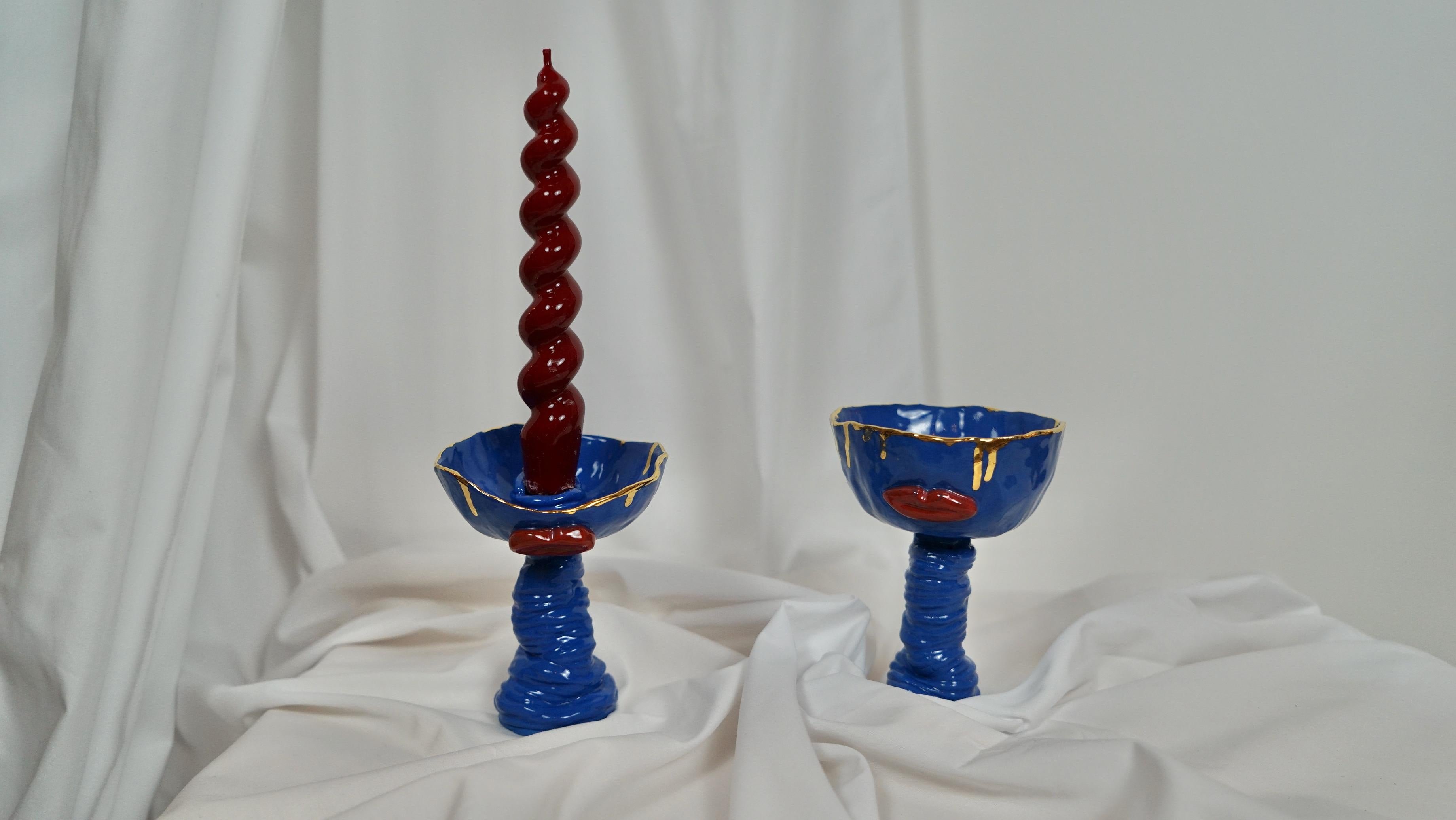 Lips Kerzenständer von der Künstlerin und Designerin Hania Jneid (Handgeschnitzt) im Angebot