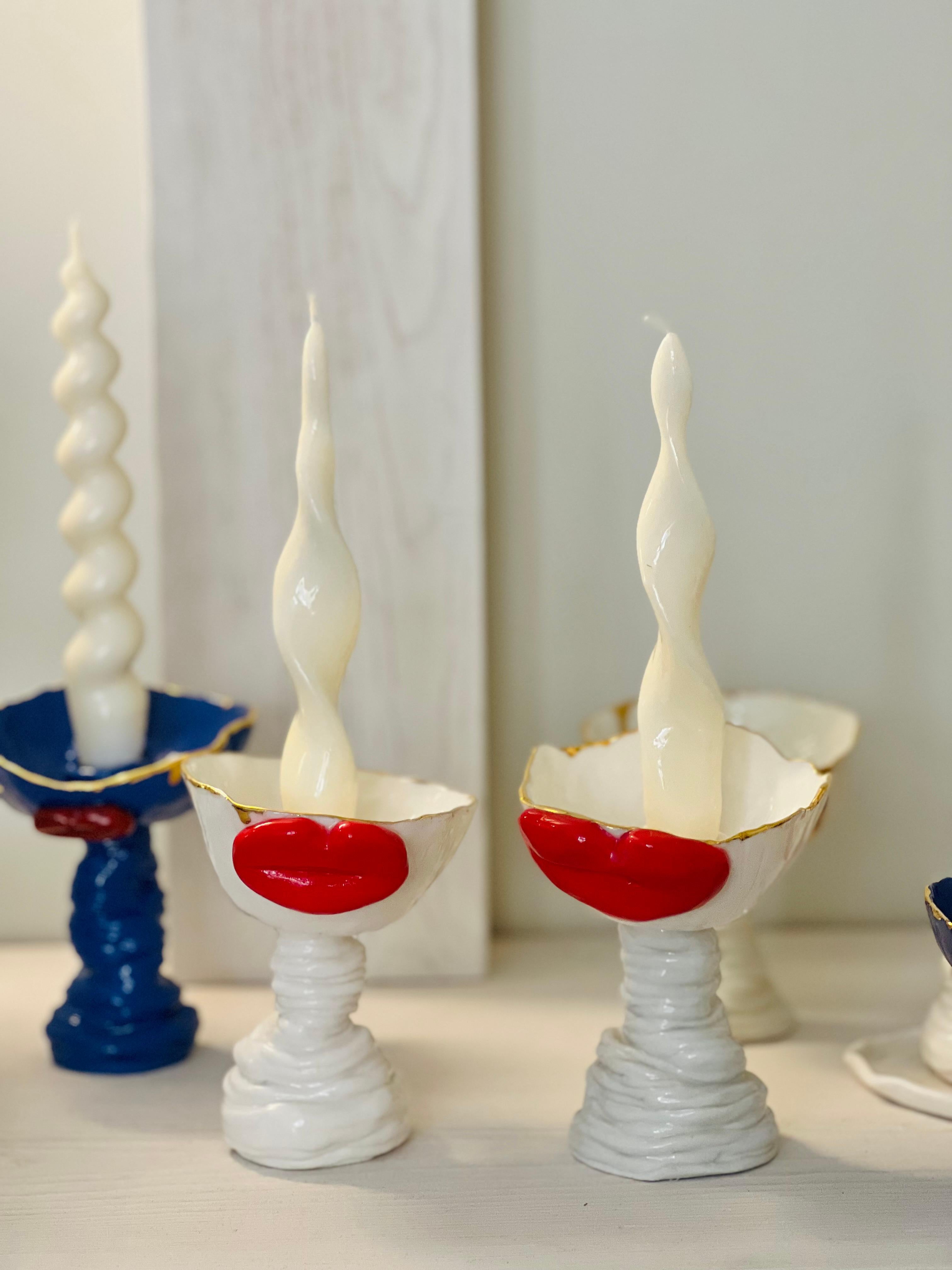 XXIe siècle et contemporain Porte-bougies Lips de la collection porcelaine blanche de Hania Jneid en vente