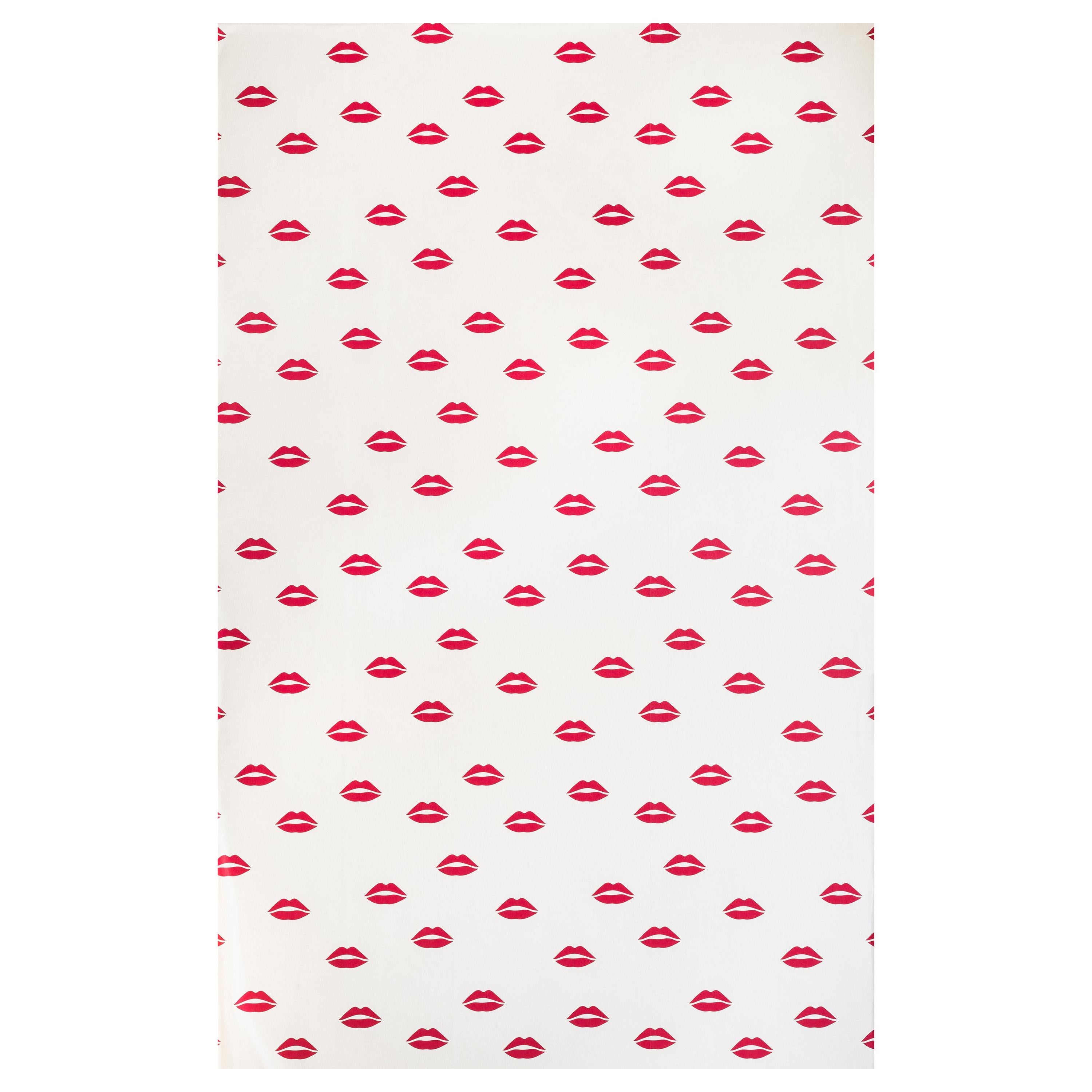 'Lips' Contemporary, Traditional Wallpaper in Red on Cream For Sale