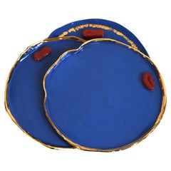 Vintage Lips Desert Plates in Blue Porcelain by artist - designer Hania Jneid