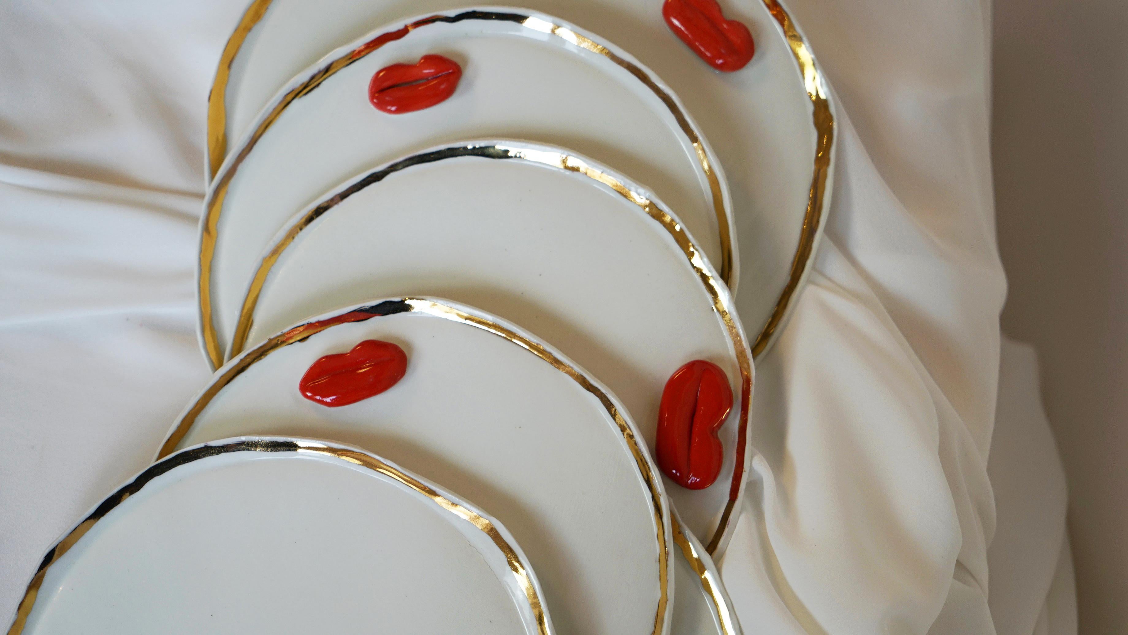 Lips Desert Plates in White Porcelain by artist - designer Hania Jneid For Sale 3