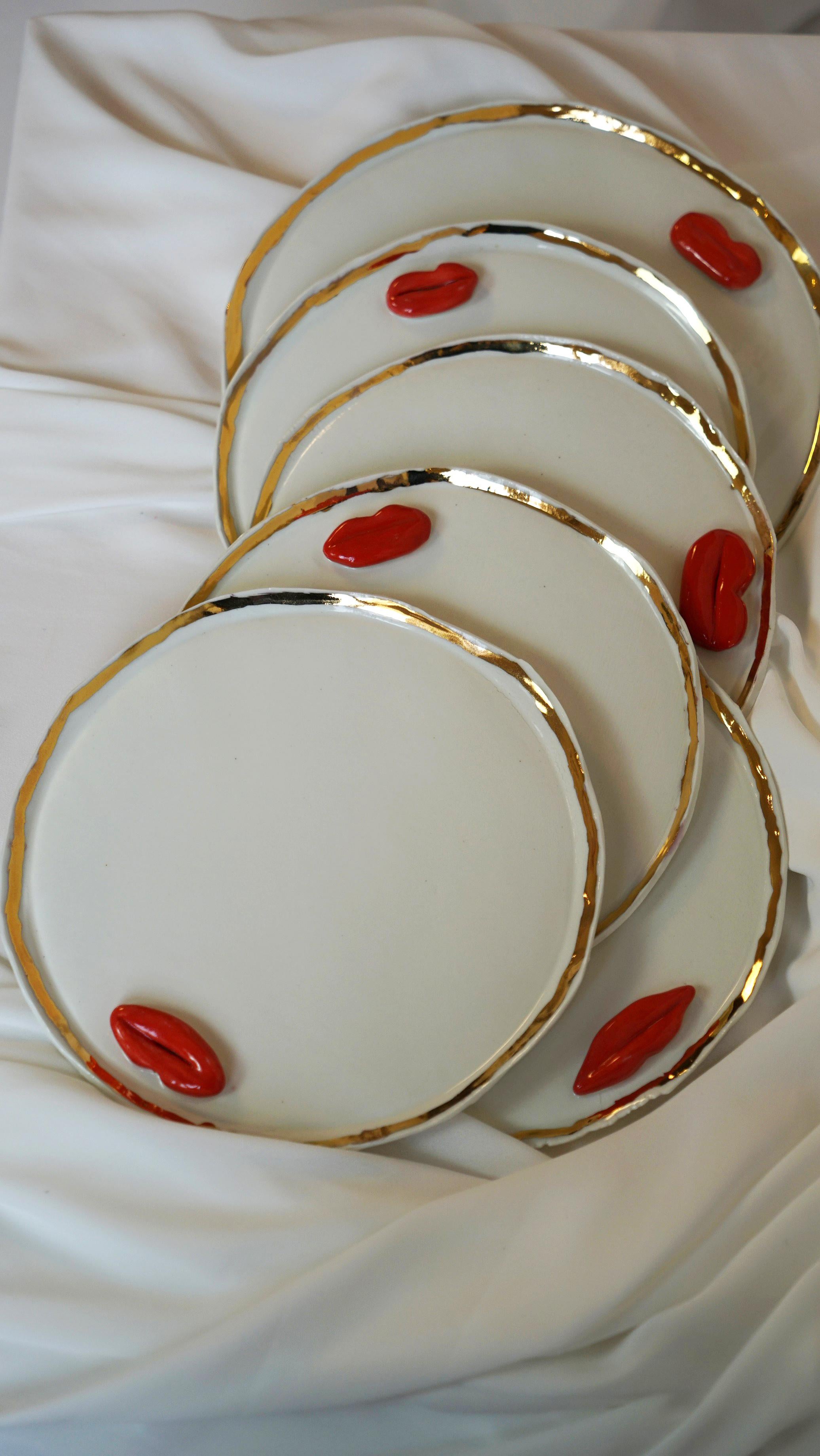 Lips Desert Plates in White Porcelain by artist - designer Hania Jneid For Sale 6