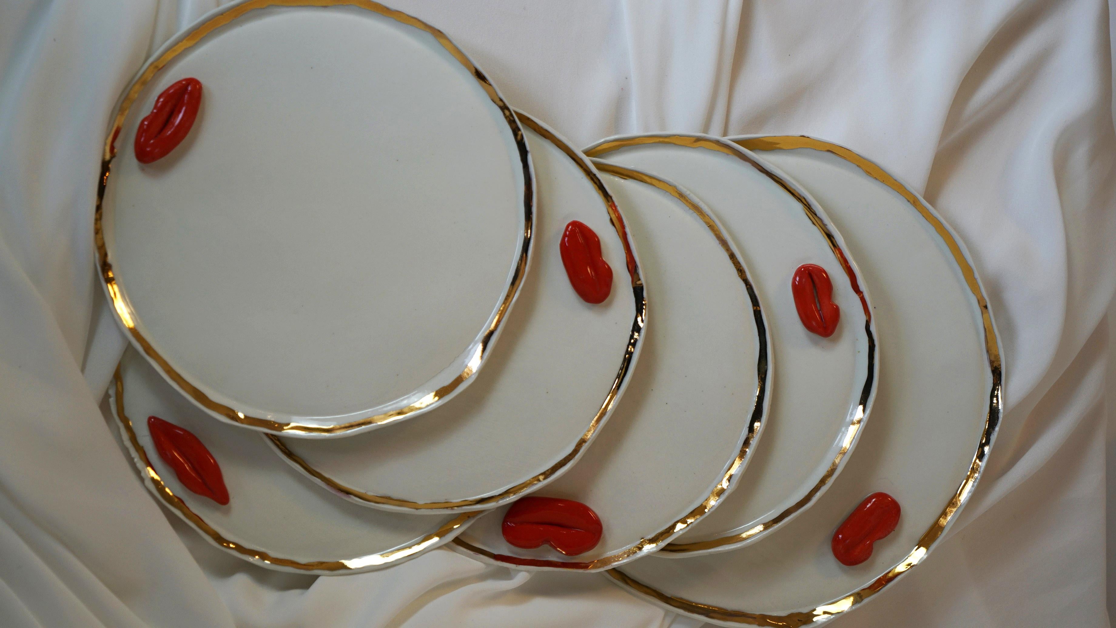 Lips Desert Plates in White Porcelain by artist - designer Hania Jneid For Sale 8