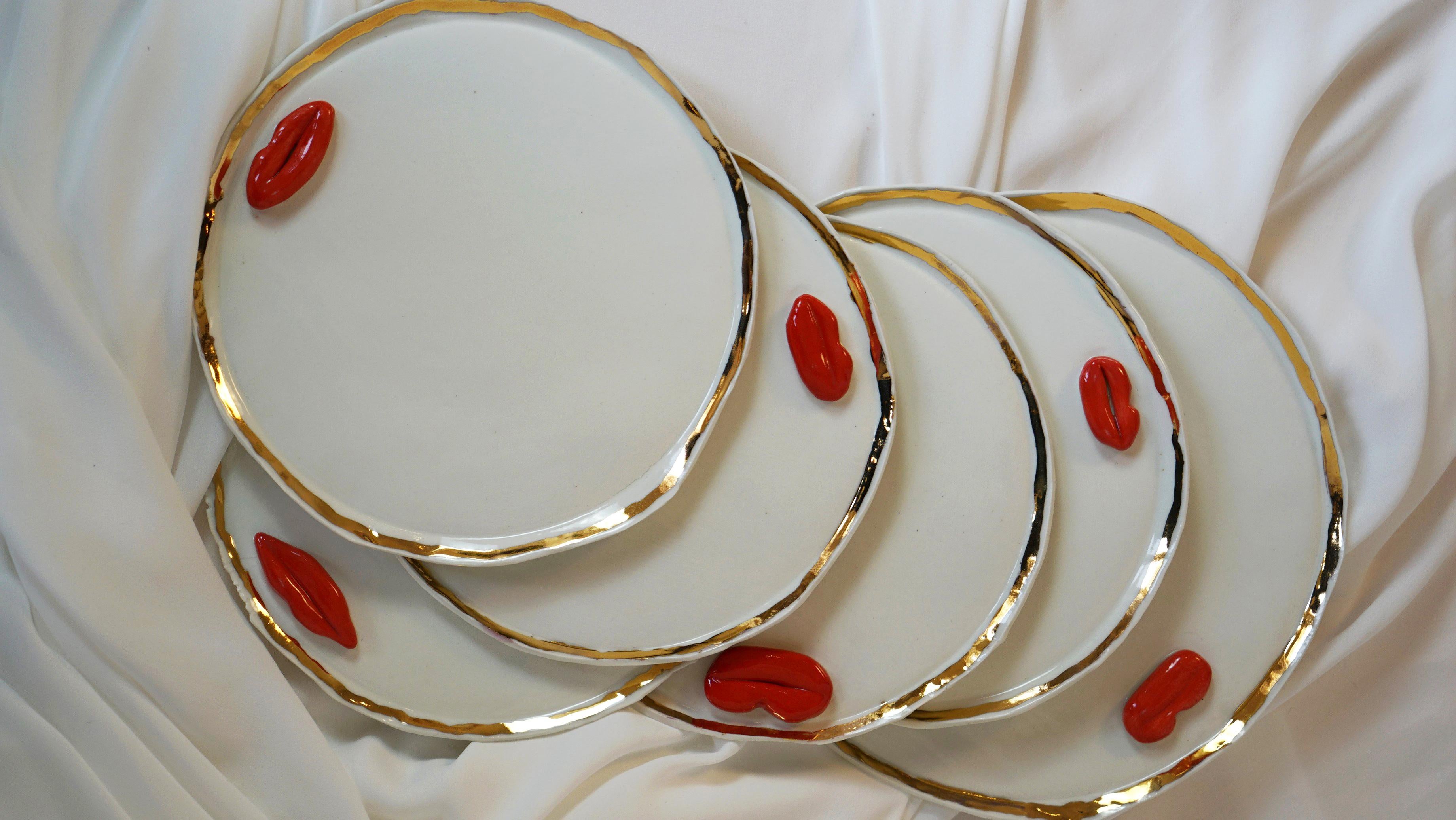 Lips Desert Plates in White Porcelain by artist - designer Hania Jneid For Sale 10