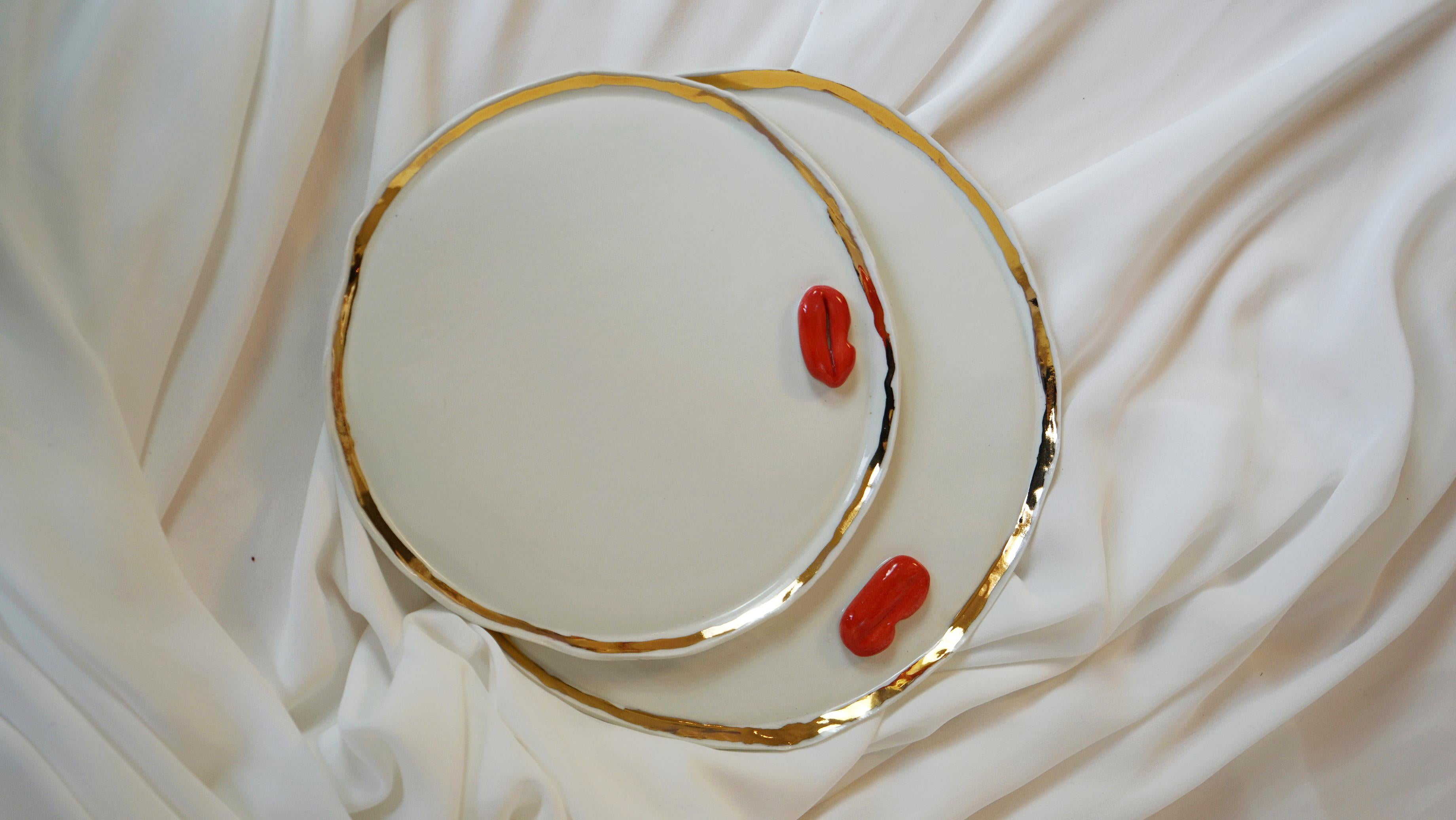 Lips Desert Plates in White Porcelain by artist - designer Hania Jneid For Sale 13