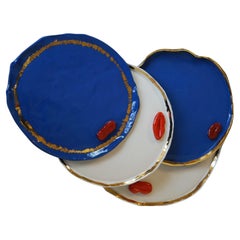 Lips Dinner Plates in Blue or White Porcelain by artist - designer Hania Jneid