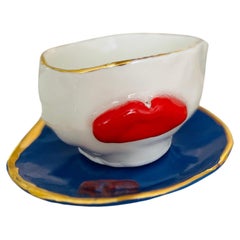Lips Espresso Cups in White Porcelain by Hania Jneid