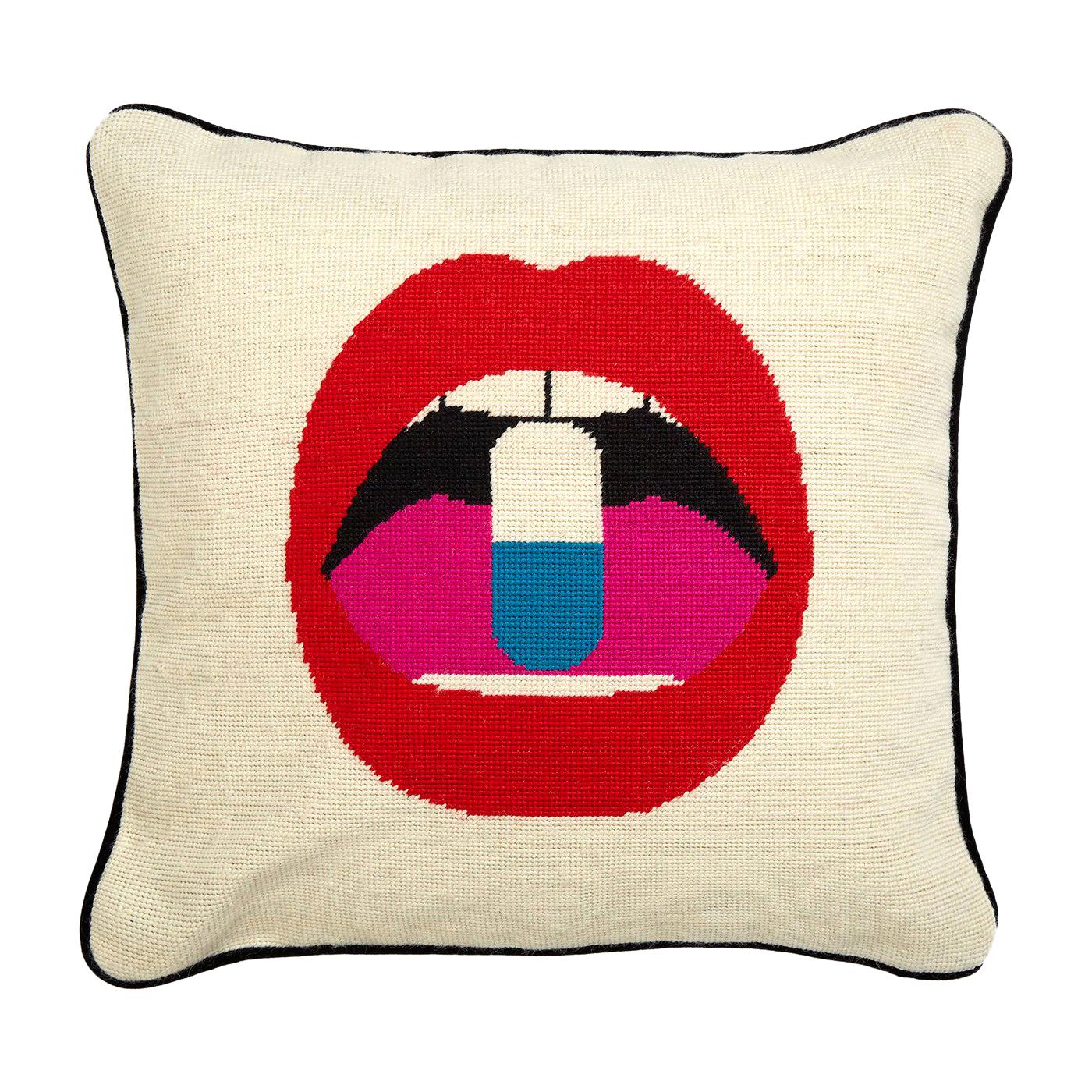 Lips ‘Full Dose’ Needlepoint Throw Pillow