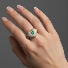 Lips Heart Emerald Diamond 14K (or 18k upon request) Yellow Gold Statement Ring