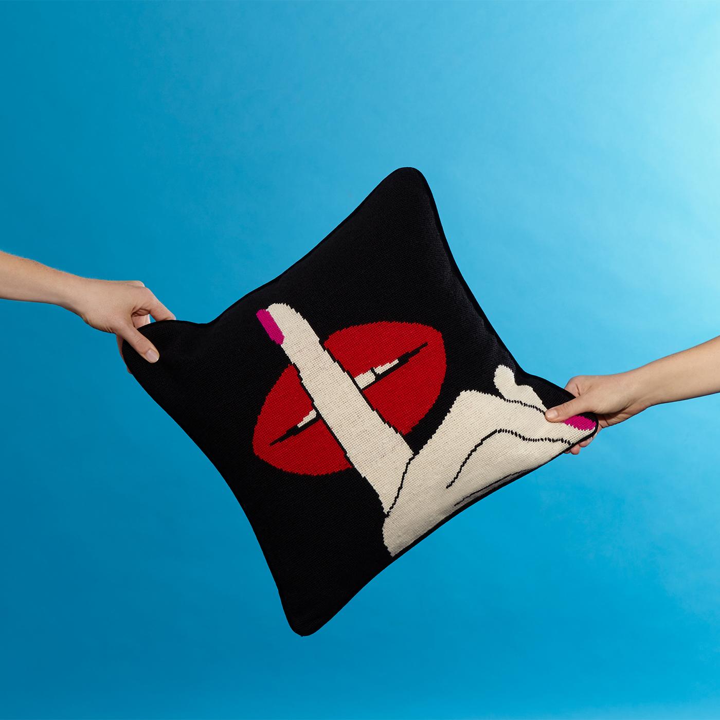 Lips ‘Hush’ Needlepoint Throw Pillow In New Condition In New York, NY