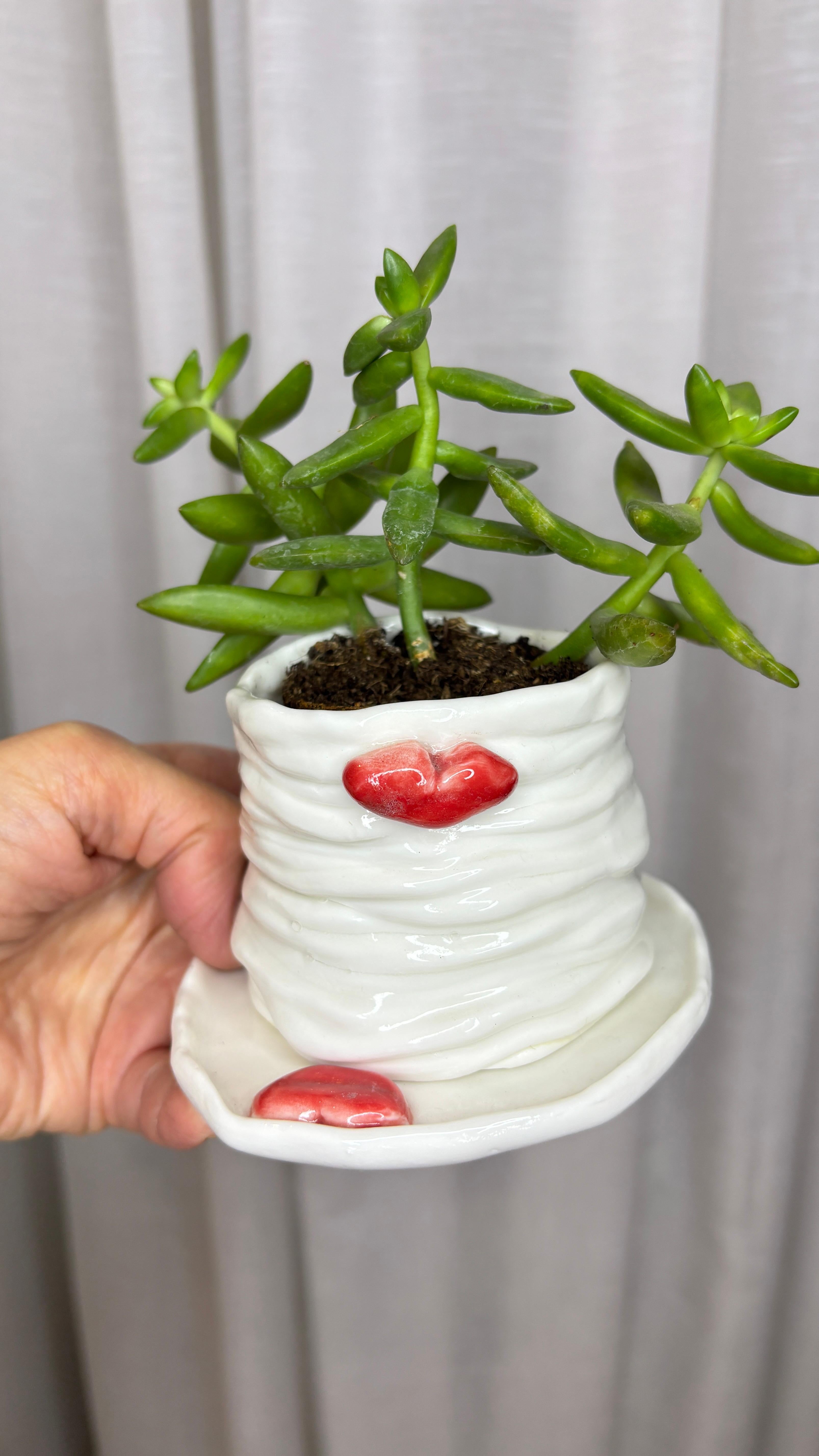 Jardinière Lips en porcelaine blanche de l'artiste-designeuse Hania Jneid en vente 2