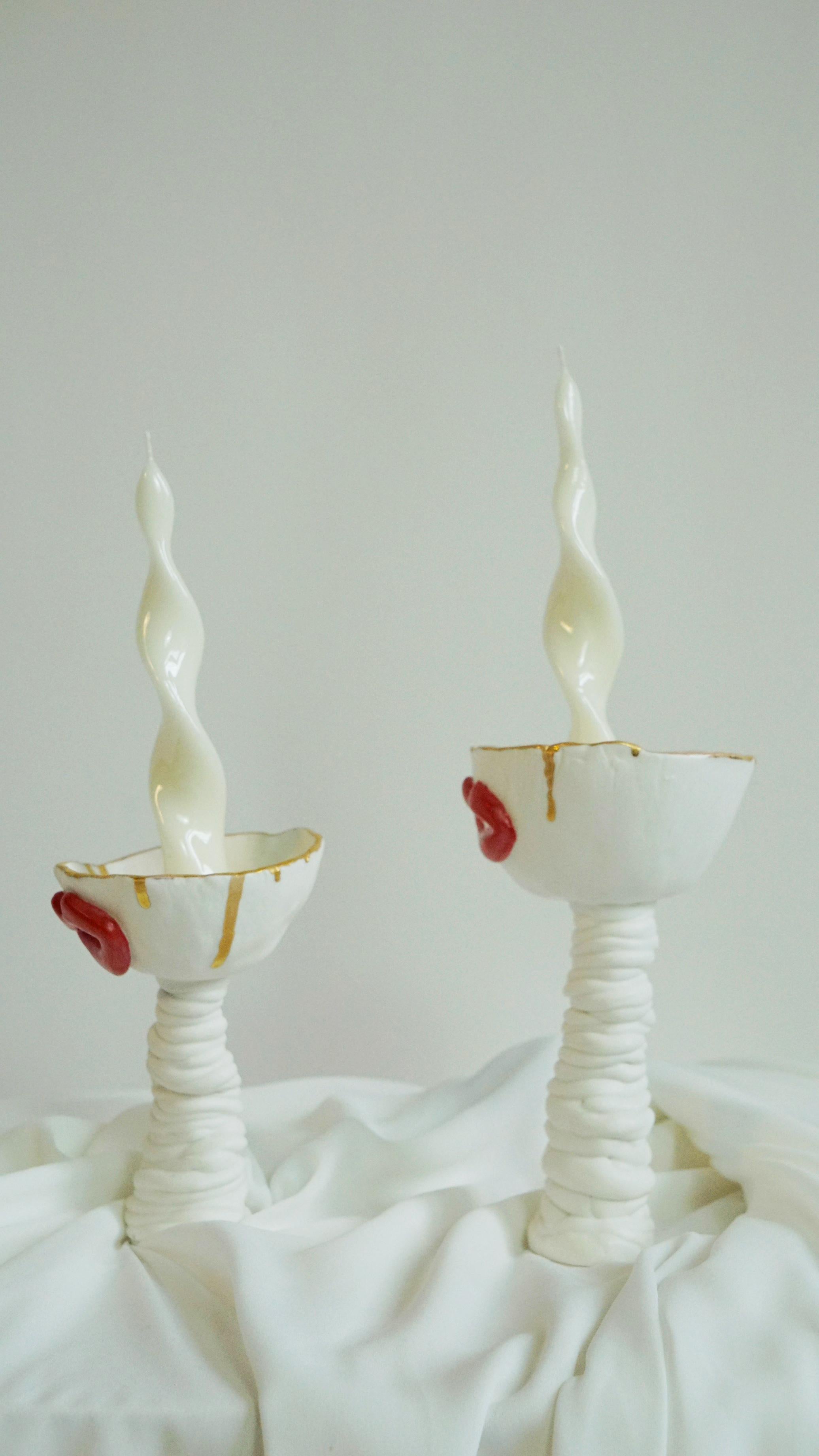 Post-Modern Lips White Candle Holder by Hania Jneid For Sale