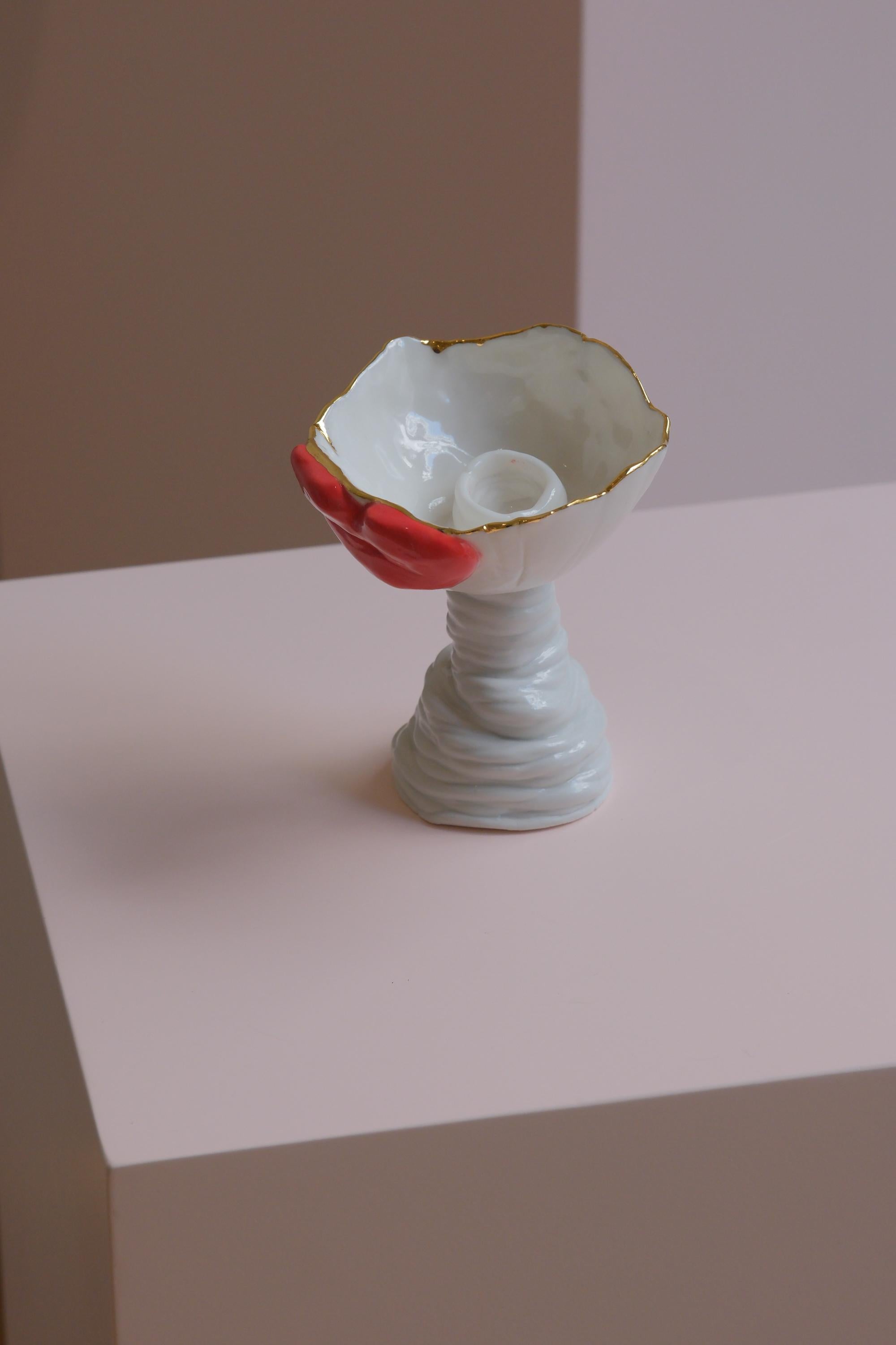 Hand-Crafted Lips Candle Holder in Fine Porcelain by Hania Jneid For Sale