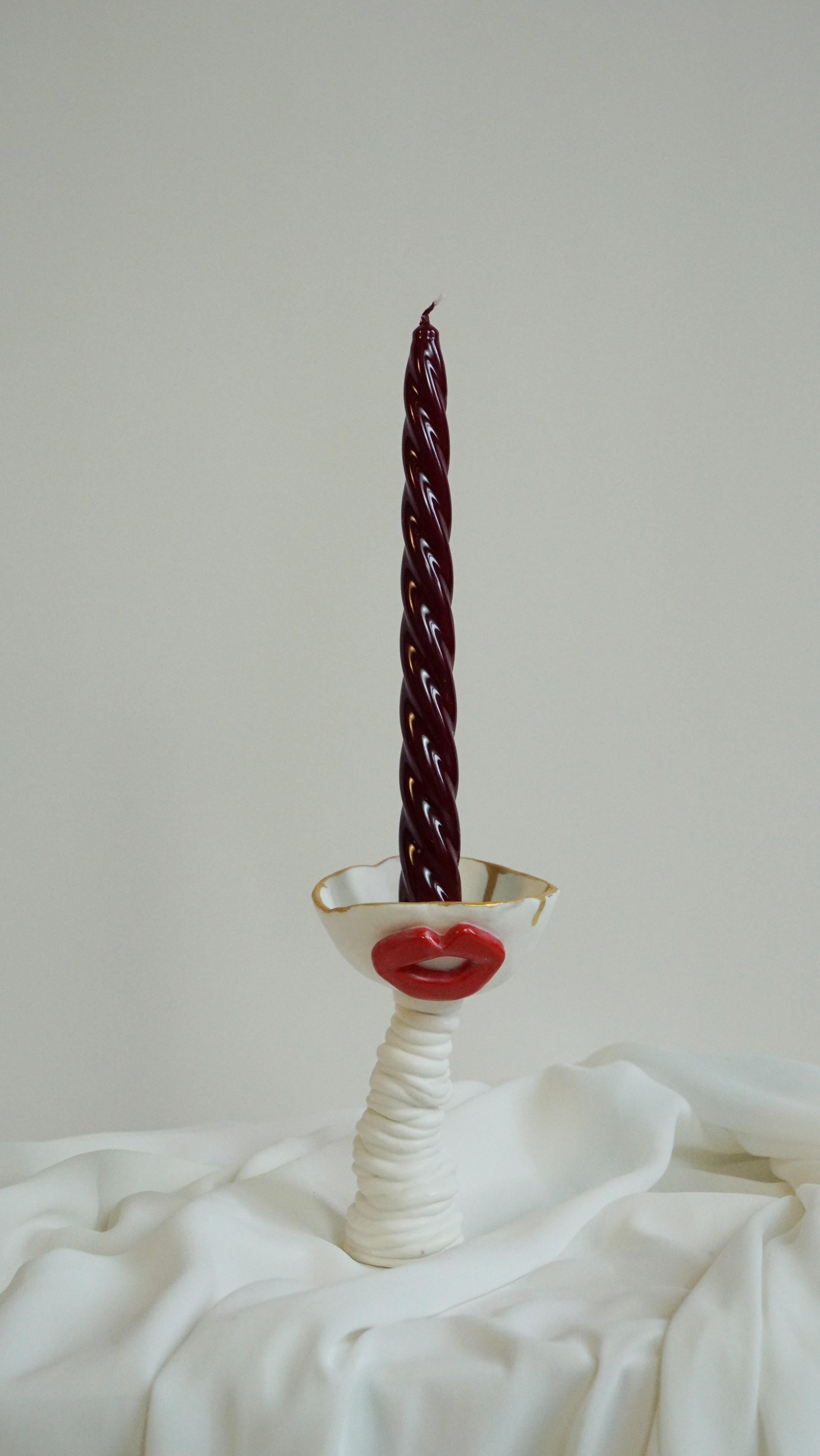 Hand-Crafted Lips White Candle Holder by Hania Jneid For Sale