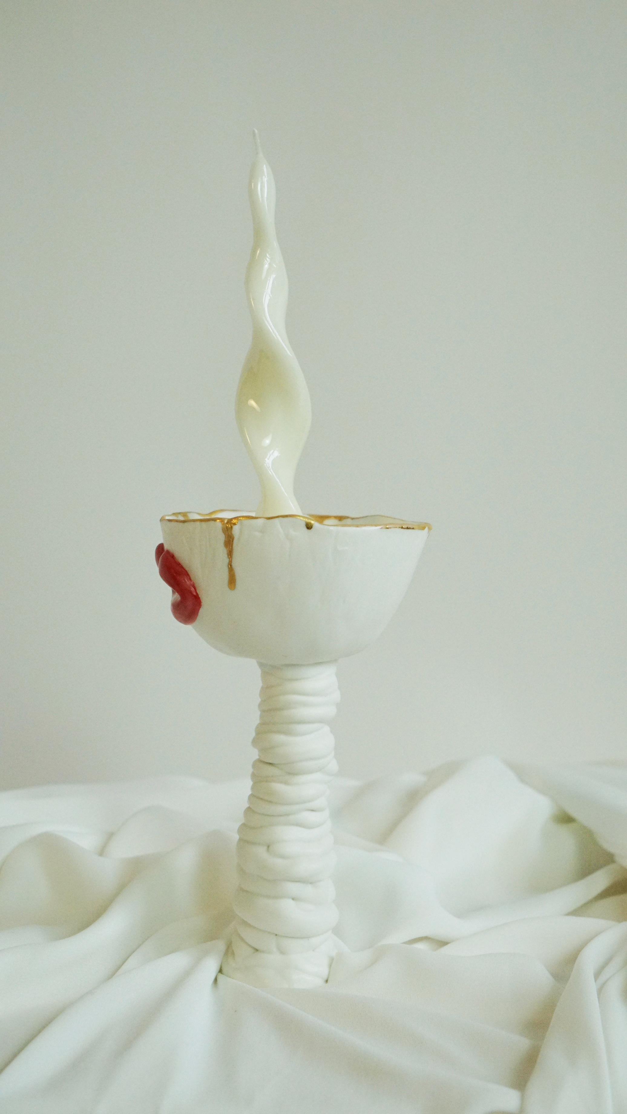 Lips White Candle Holder by Hania Jneid In Distressed Condition For Sale In BARCELONA, ES