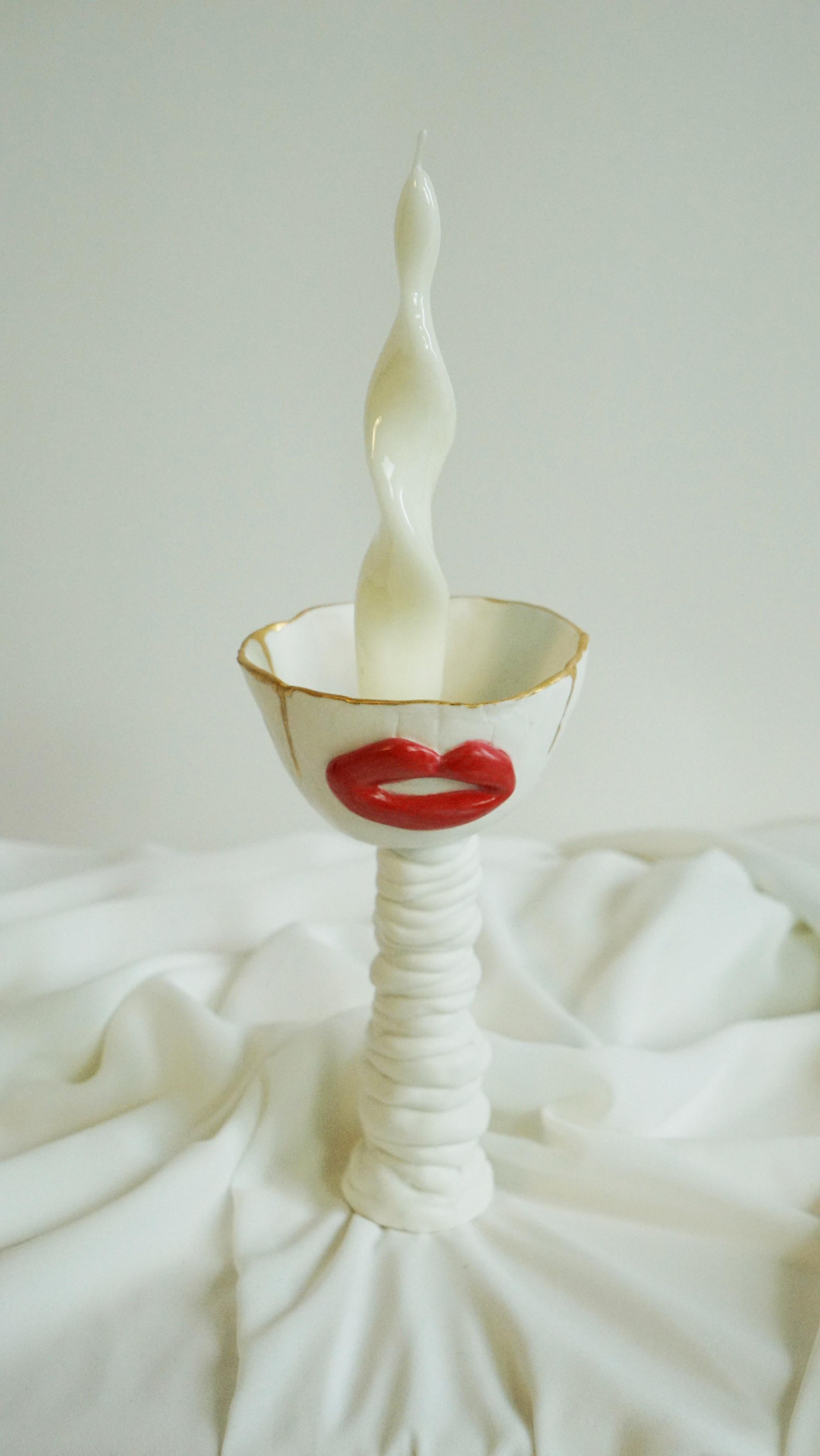 Contemporary Lips White Candle Holder by Hania Jneid For Sale