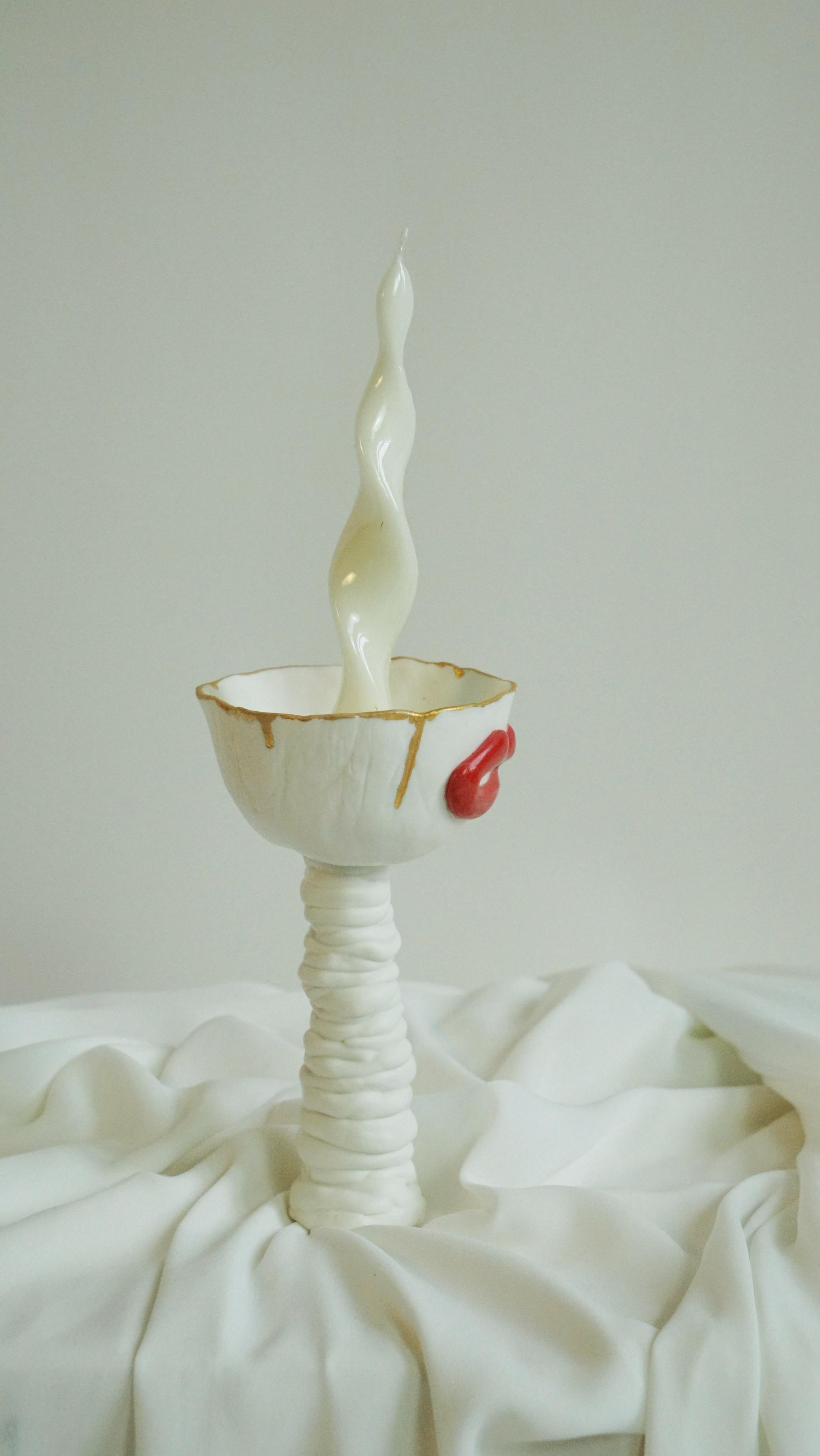 Porcelain Lips White Candle Holder by Hania Jneid For Sale