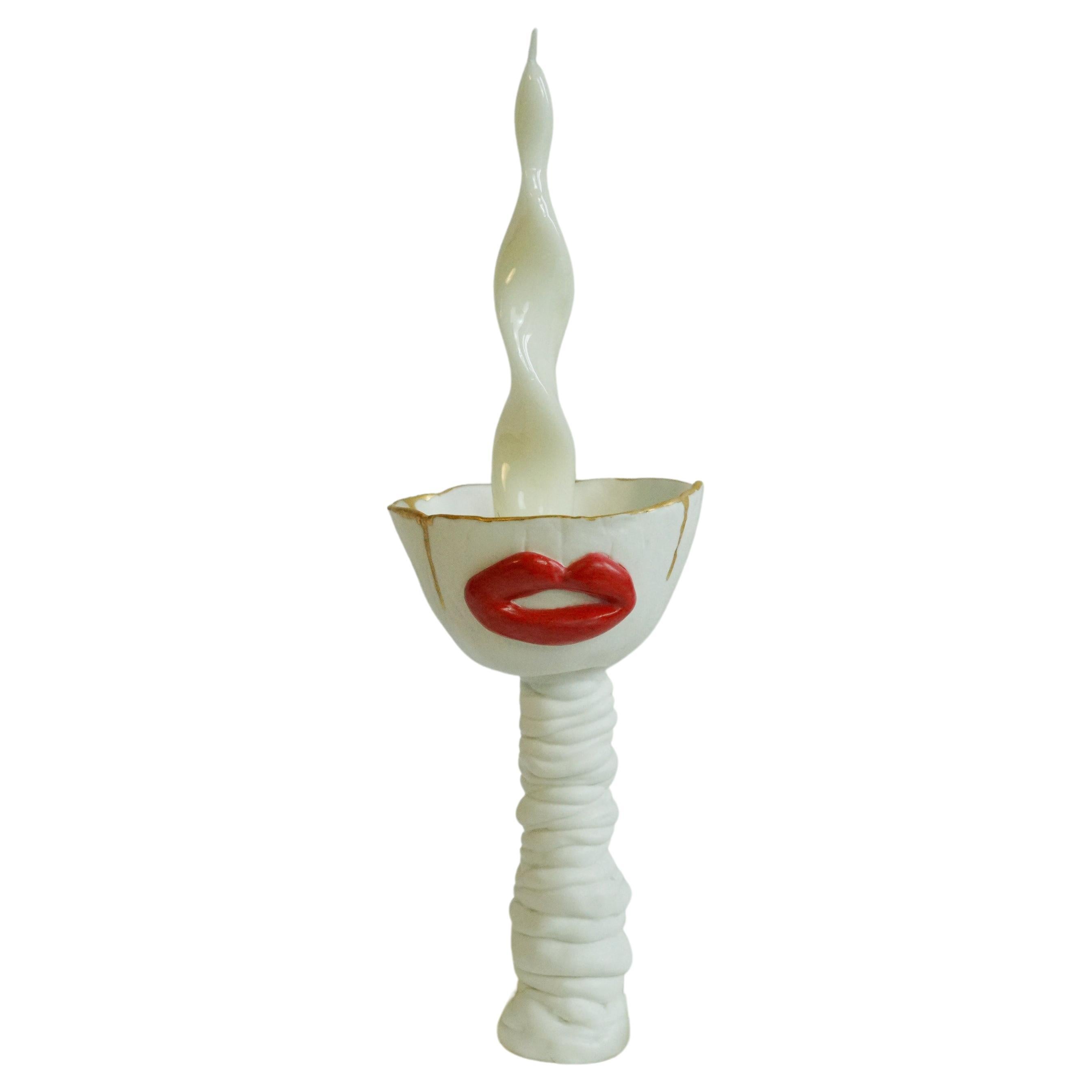 Lips White Candle Holder by Hania Jneid For Sale