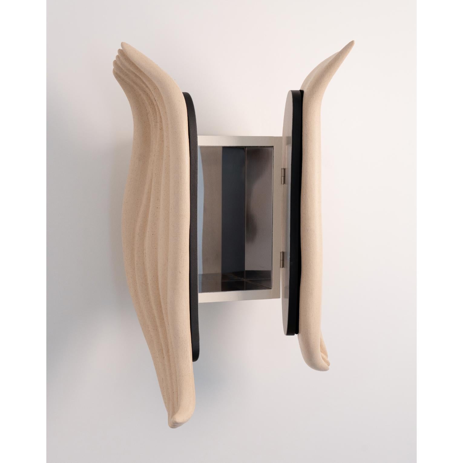 Organic Wave Form Sculptural Soft Beige Ceramic Sconce by Elsa Foulon For Sale 1