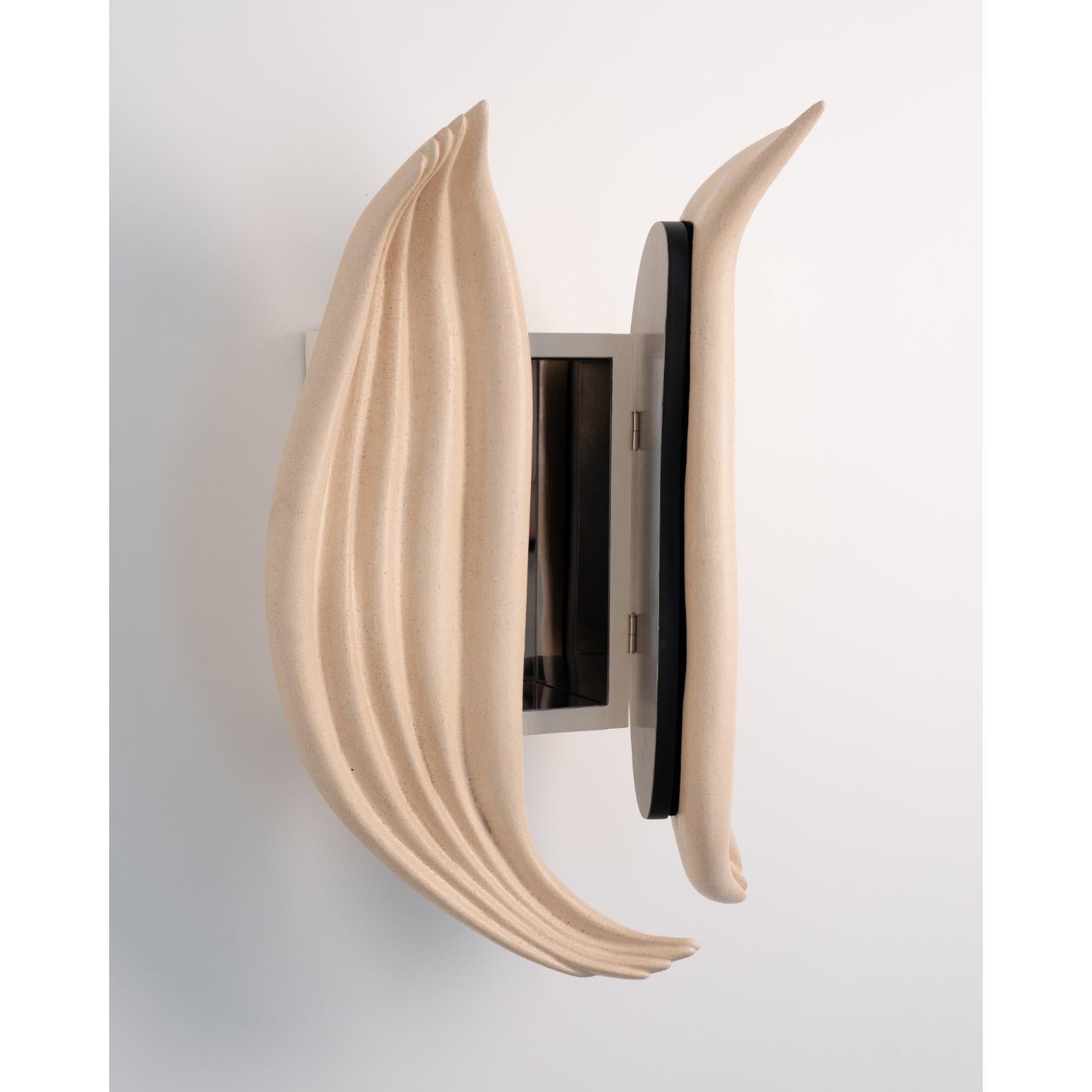 Organic Wave Form Sculptural Soft Beige Ceramic Sconce by Elsa Foulon For Sale 2