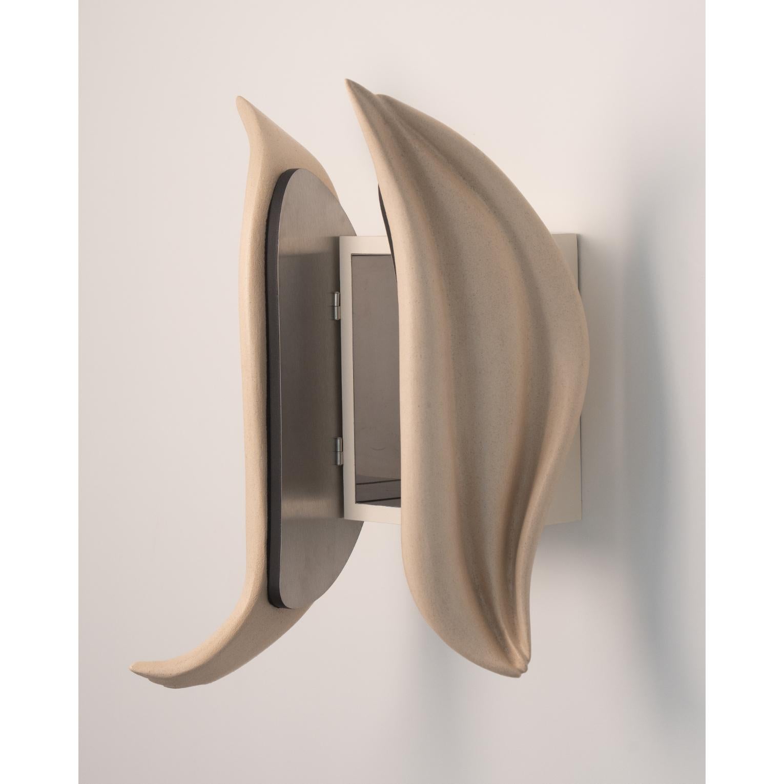Organic Wave Form Sculptural Soft Beige Ceramic Sconce by Elsa Foulon For Sale 4