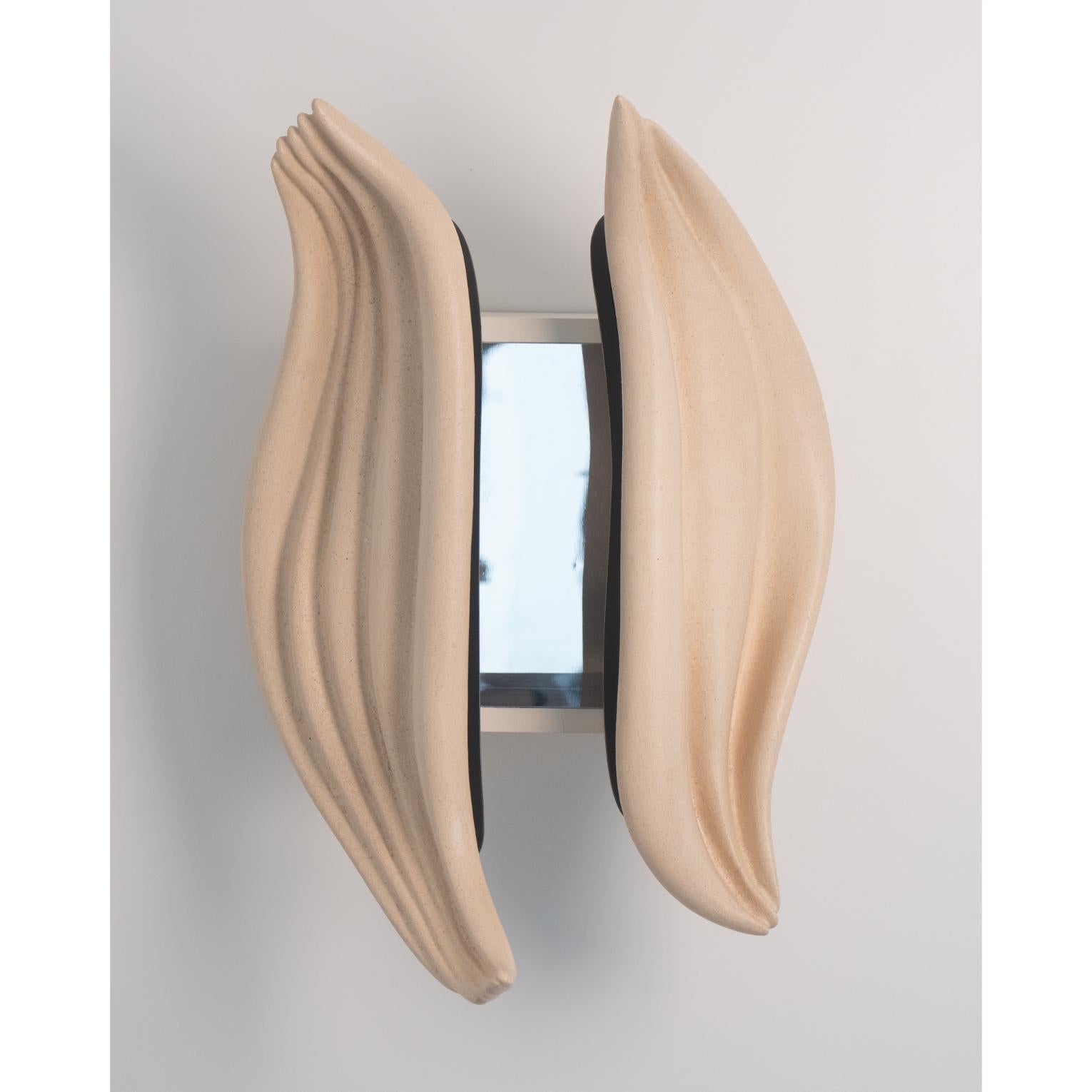 Organic Wave Form Sculptural Soft Beige Ceramic Sconce by Elsa Foulon For Sale 7
