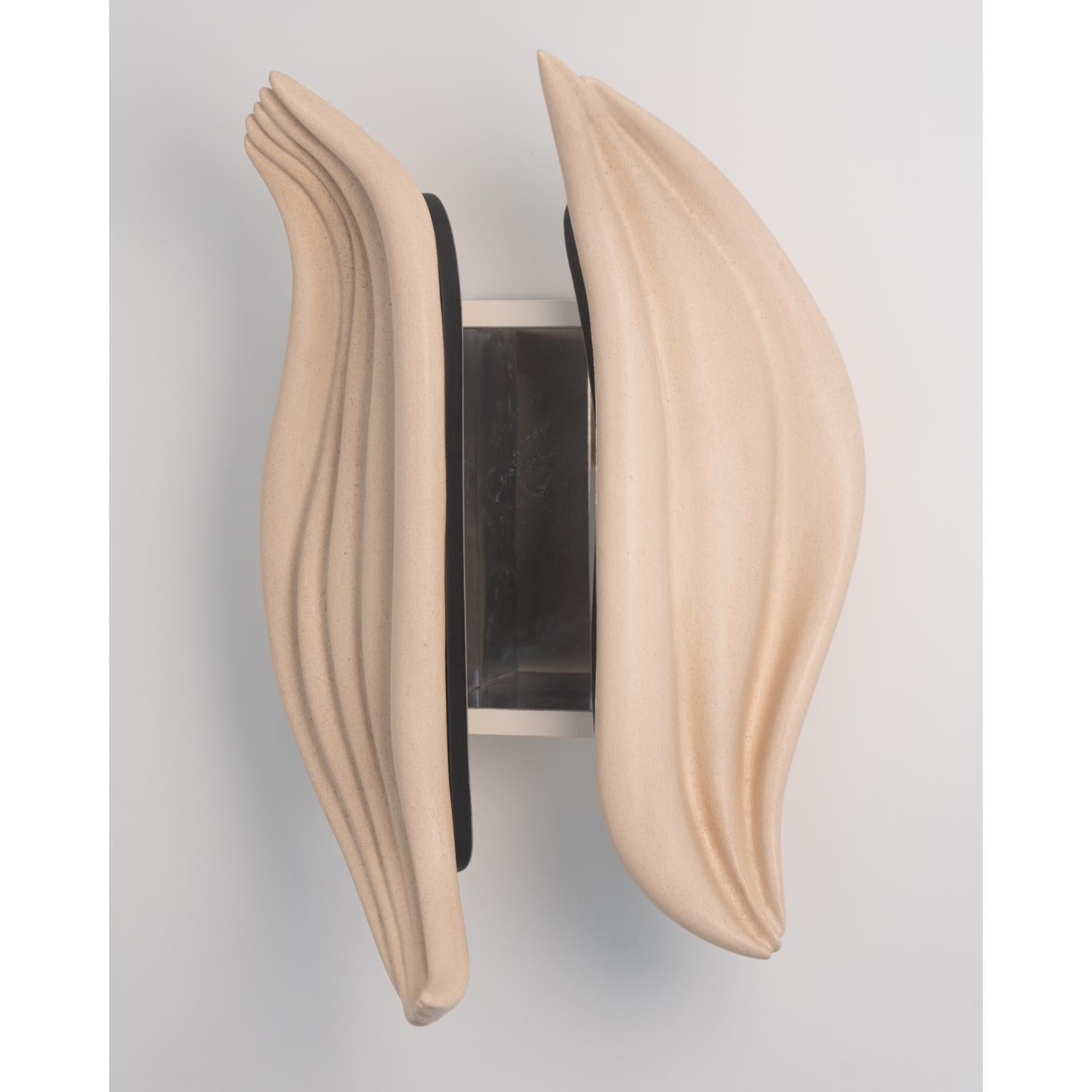 Organic Wave Form Sculptural Soft Beige Ceramic Sconce by Elsa Foulon For Sale 8