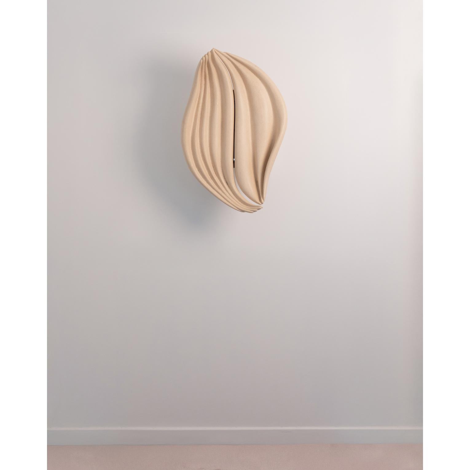 Brass Organic Wave Form Sculptural Soft Beige Ceramic Sconce by Elsa Foulon For Sale