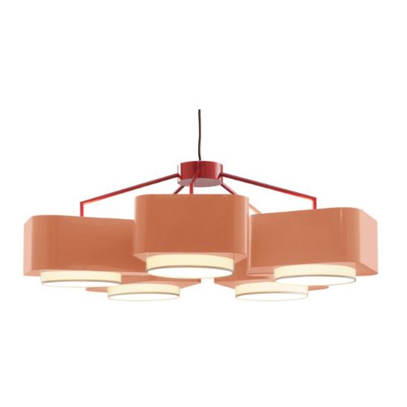 Lipstick and Salmon carousel suspension lamp by Dooq
Dimensions: W 110 x D 110 x H 40 cm
Materials: lacquered metal.
abat-jour: cotton
Also available in different colors.

Information:
230V/50Hz
E27/5x20W LED
120V/60Hz
E26/5x15W LED
bulbs