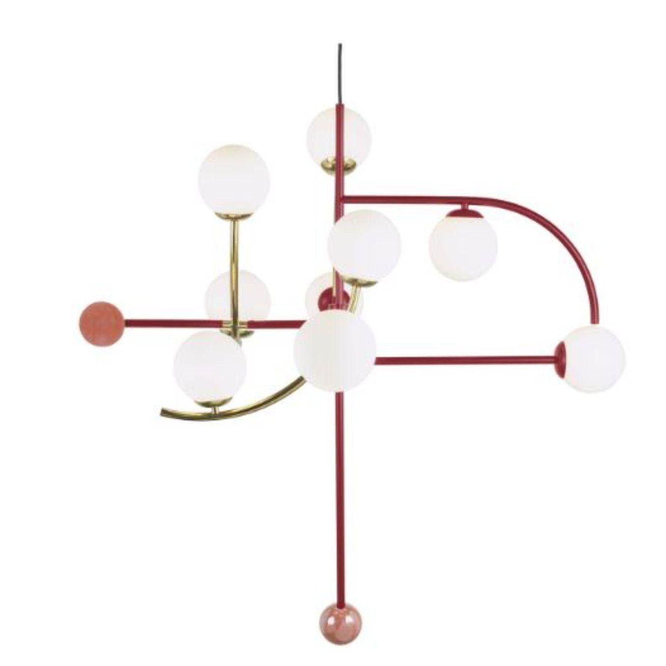 Lipstick Helio I Suspension lamp by Dooq
Dimensions: W 120 x D 93 x H 114 cm
Materials: lacquered metal, brass/nickel.
Also available in different colors and materials. 

Information:
230V/50Hz
9 x max. G9
4W LED

120V/60Hz
9 x max. G9
4W