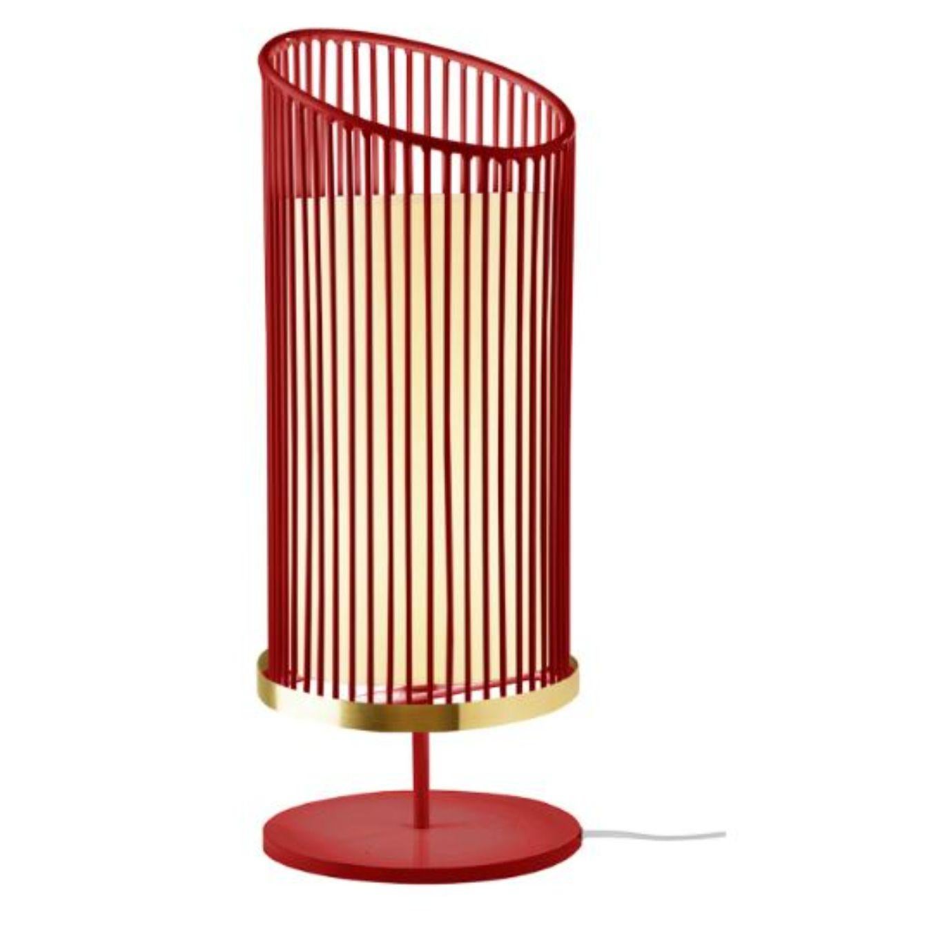 Lipstick new spider table lamp with brass ring by Dooq.
Dimensions: W 24 x D 24 x H 60 cm.
Materials: lacquered metal, polished or brushed metal, brass.
Also available in different colors and materials. 

Information:
230V/50Hz
E27/1x20W