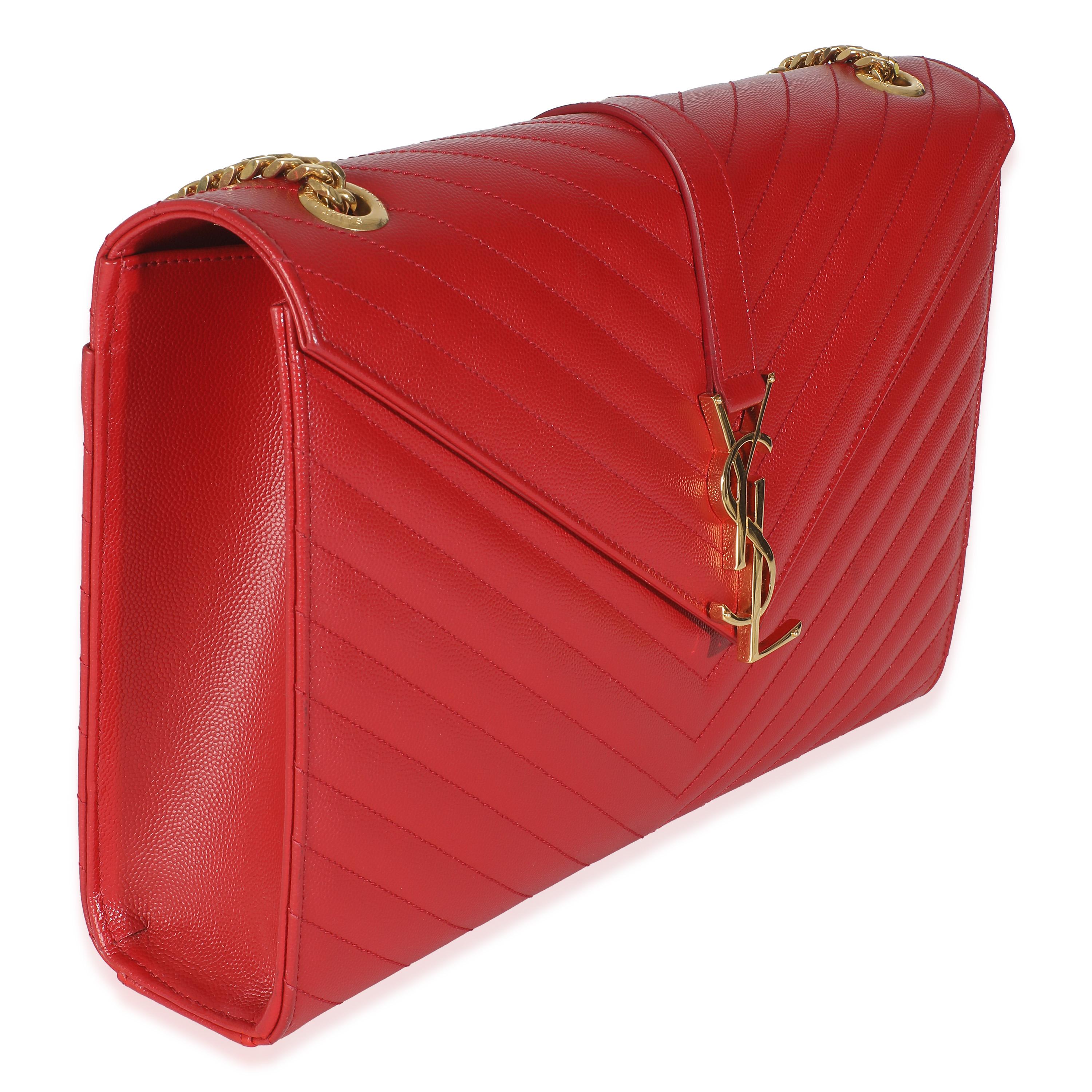 Lipstick Red Grain De Poudre Large Envelope Flap In Excellent Condition For Sale In New York, NY