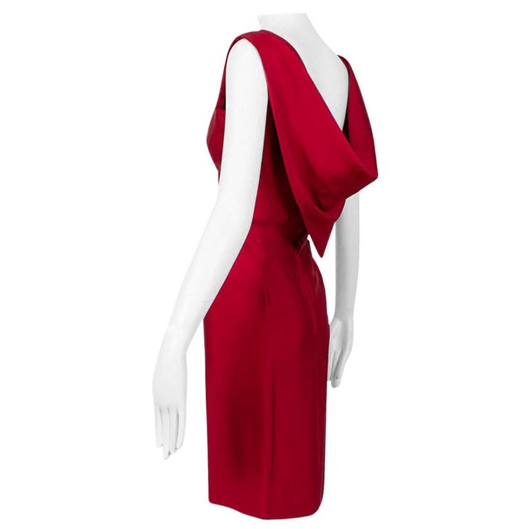 Lipstick Red Silk *Larger Size* Sheath Dress w Convertible Scarf Back - L, 1960s For Sale