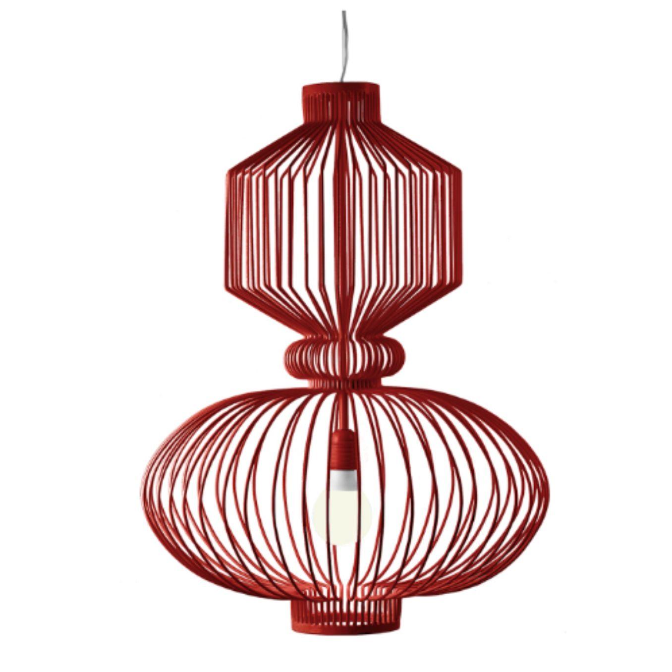 Lipstick Revolution suspension lamp by Dooq
Dimensions: W 55 x D 55 x H 70 cm
Materials: lacquered metal, polished or brushed metal
Also available in different colors and materials.

Information:
230V/50Hz
E27/1x20W LED
120V/60Hz
E26/1x15W LED
bulb