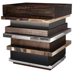 Lipstick Side Table 'Bronze, Stainless Steel, Walnut, Zirciote, Lacquer', Hudson