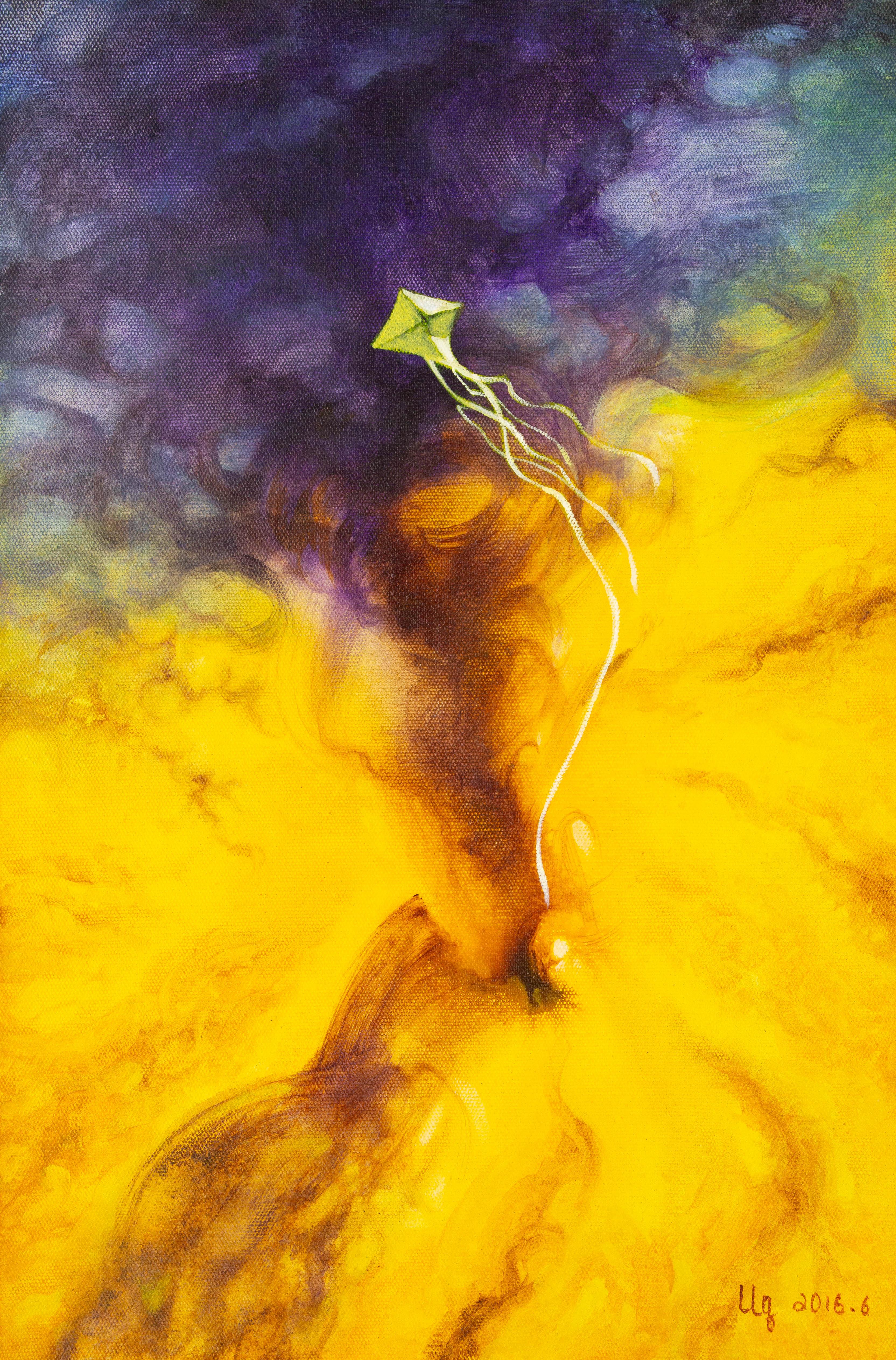  Title: Kite
 Medium: Oil on canvas
 Size: 24 x 15.5 inches
 Frame: Framing options available!
 Condition: The painting appears to be in excellent condition.
 Note: This painting is unstretched
 Year: 2016
 Artist: Liqiang Lu
 Signature: Signed
