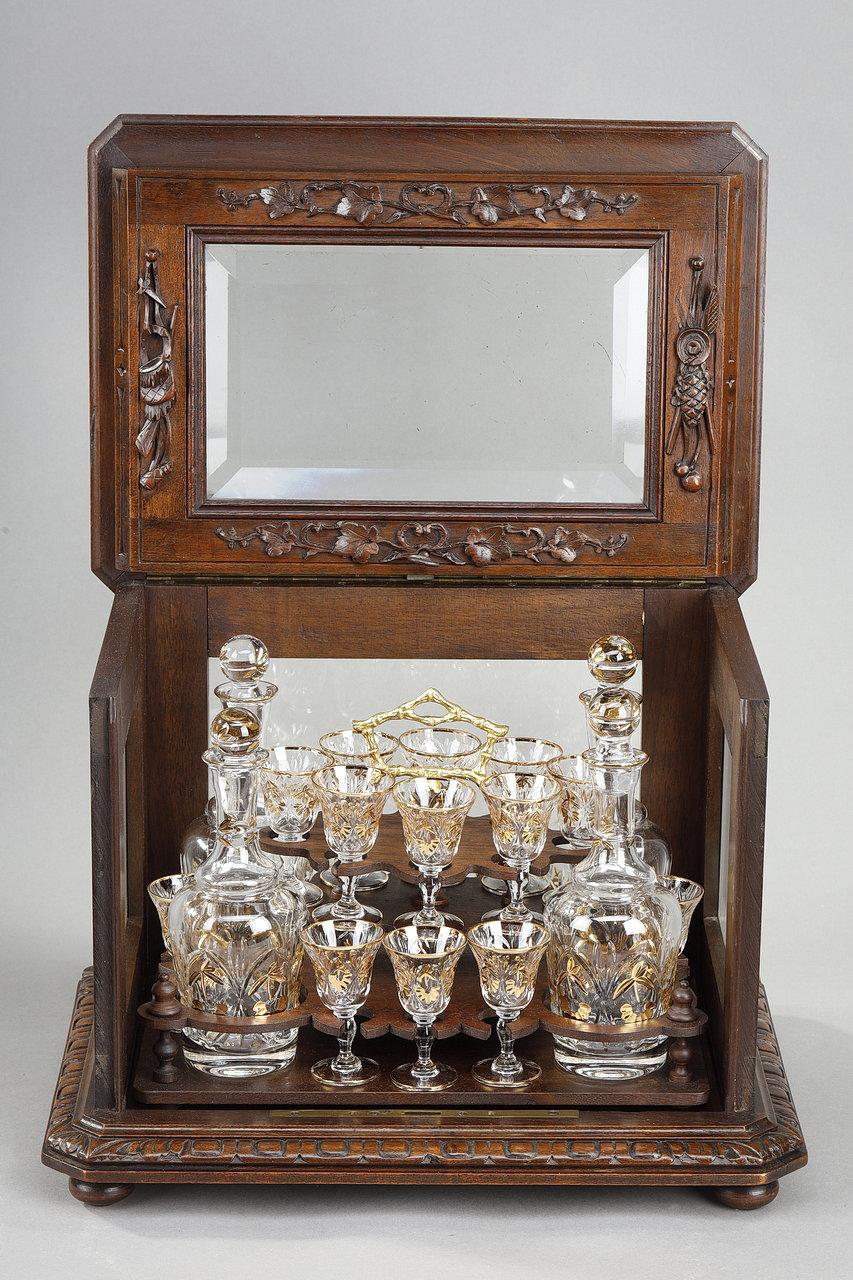 Hand-Carved Liqueur Cellar in Carved Wood 