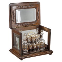 Liqueur Cellar in Carved Wood "Black Forest" and Crystal, Late 19th Century