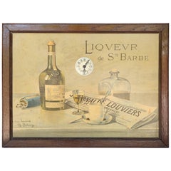Vintage Liqueur de Couvent de Ste Barbe, Paste Board with German Porcelain Clock