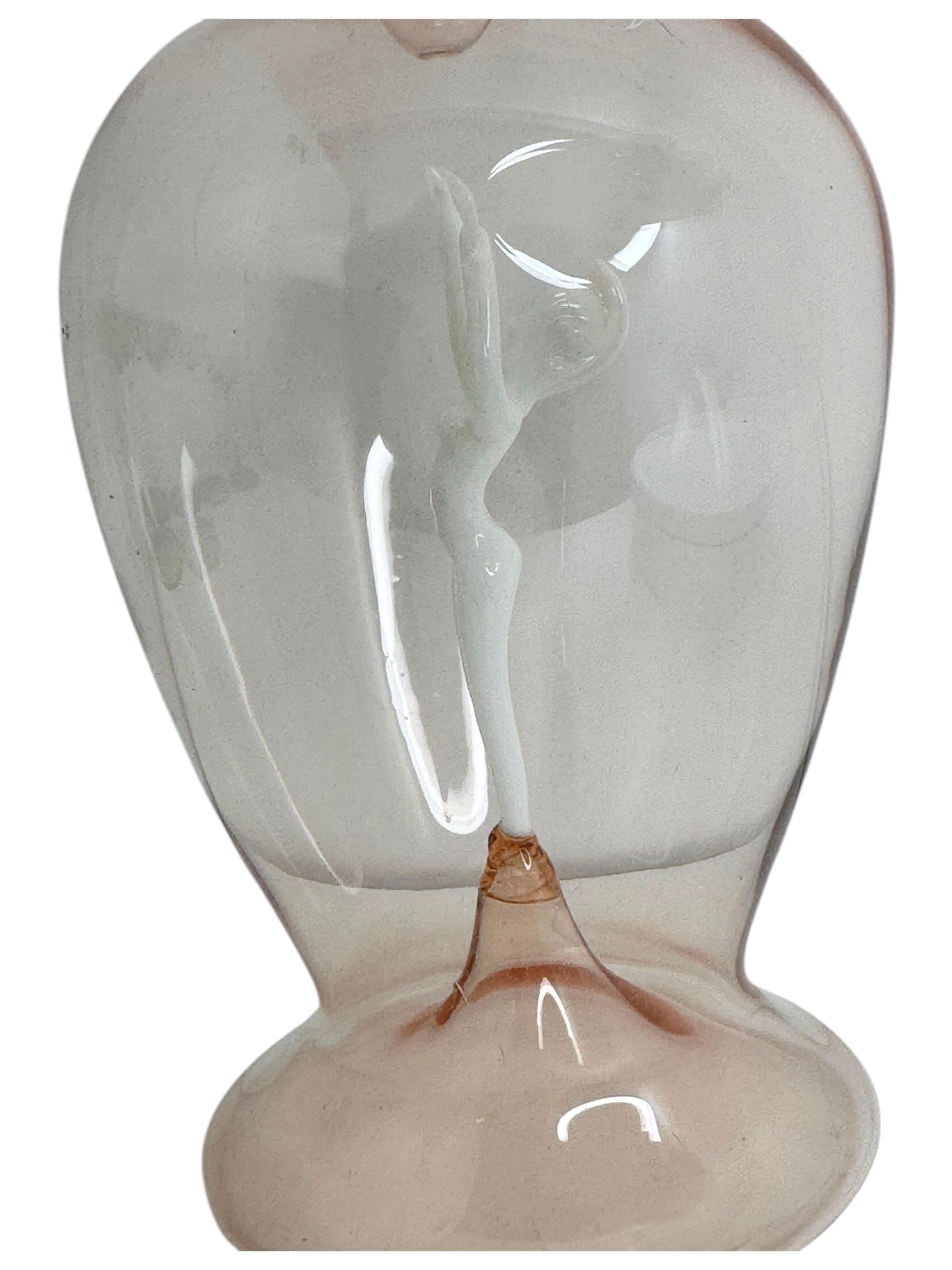 Art Deco Liqueur Decanter Light Pink Glass, Nude Lady, Bimini Art Vintage Austria For Sale
