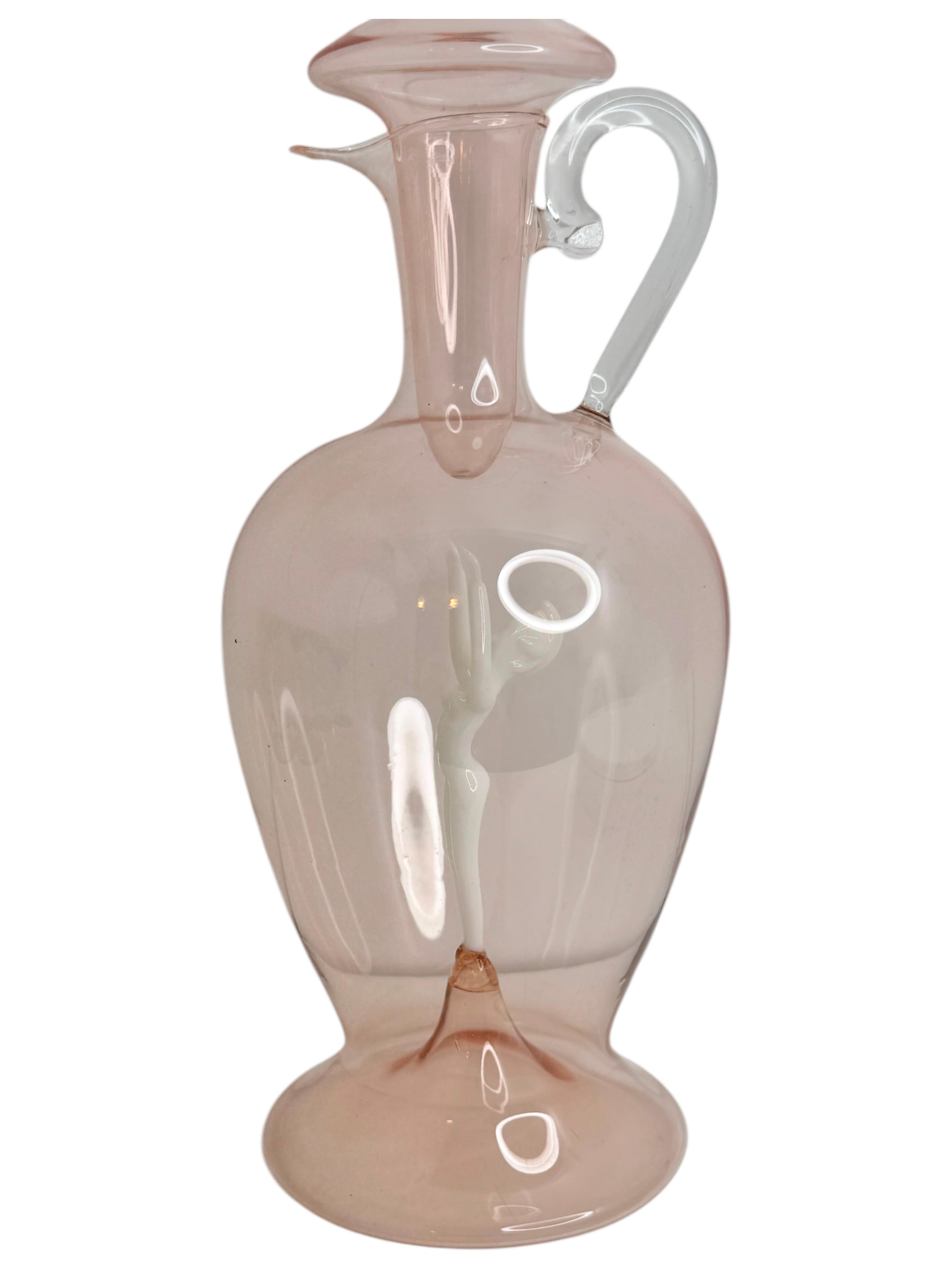 German Liqueur Decanter Light Pink Glass, Nude Lady, Bimini Art Vintage Austria For Sale